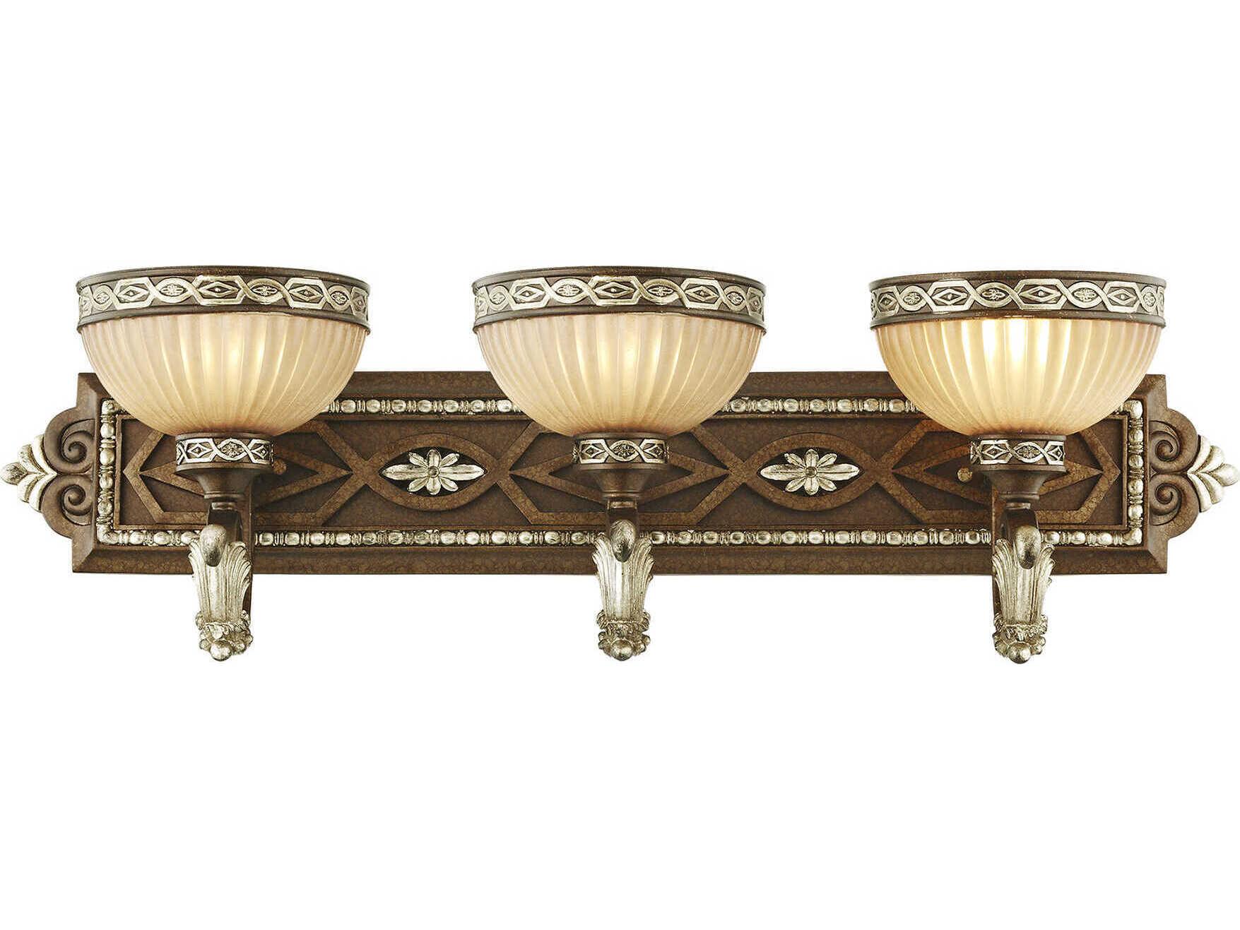 Livex Lighting Seville 3-Light Palacial Bronze Gilded Gold Glass Vanity Light