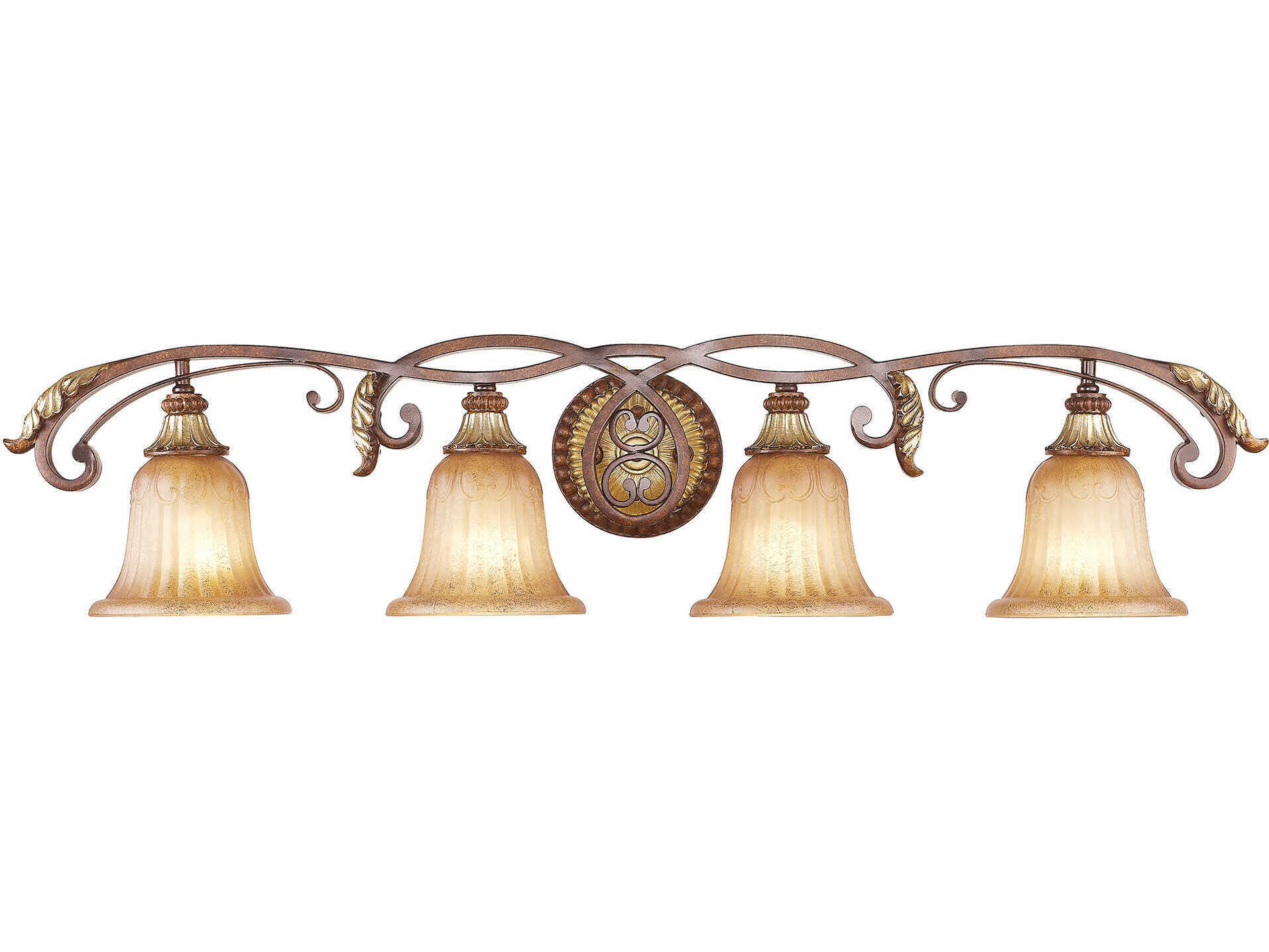 Livex Lighting Villa Verona 4-Light Bronze Aged Gold Leaf Glass Vanity Light