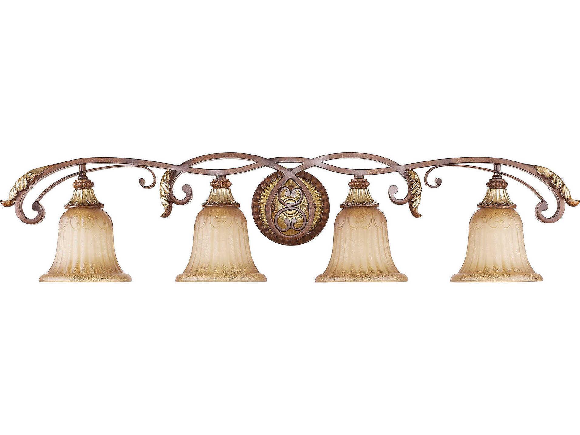 Livex Lighting Villa Verona 4-Light Bronze Aged Gold Leaf Glass Vanity Light