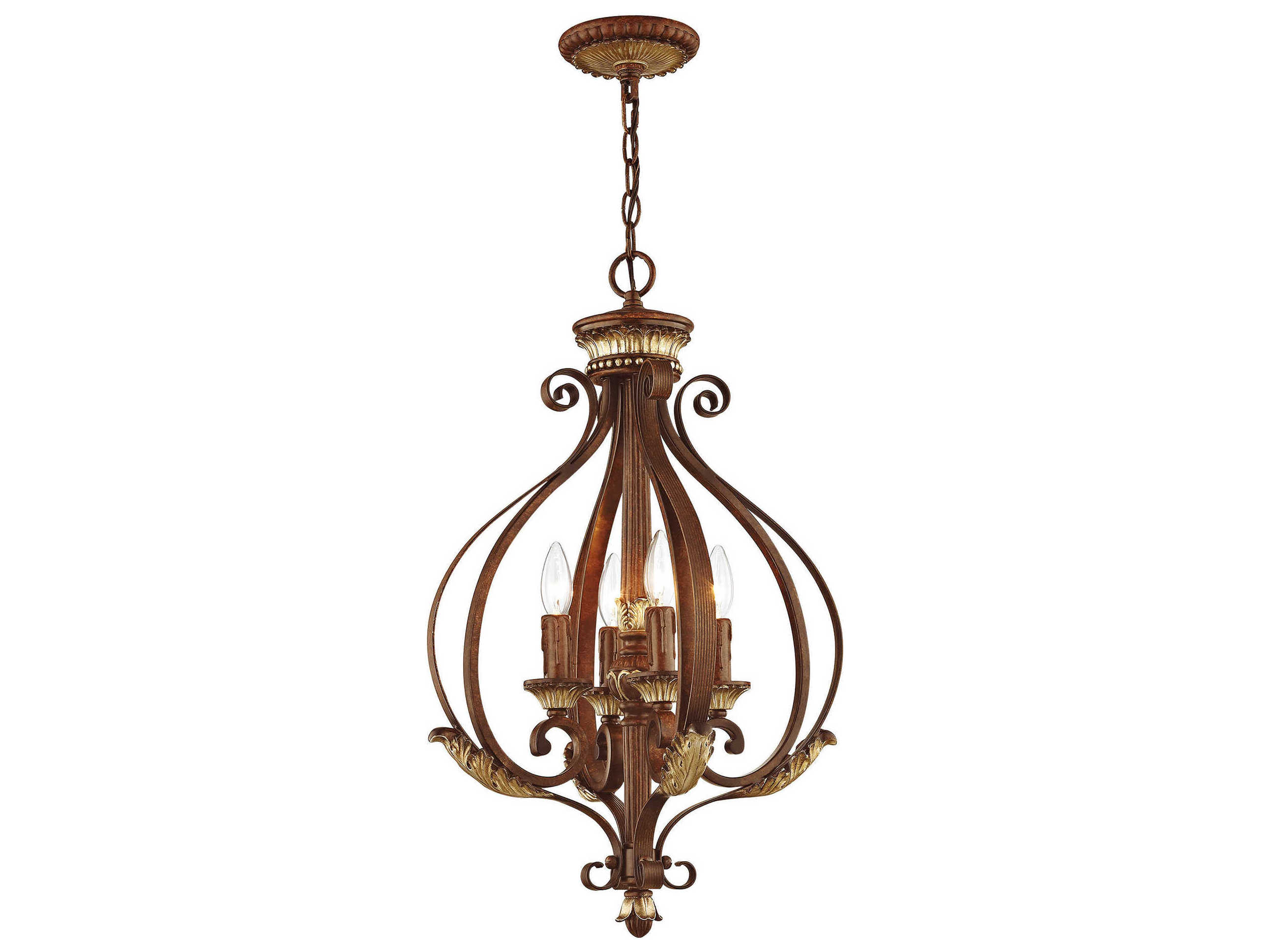 Livex Lighting Villa Verona 4-Light Bronze Aged Gold Leaf Candelabra Chandelier