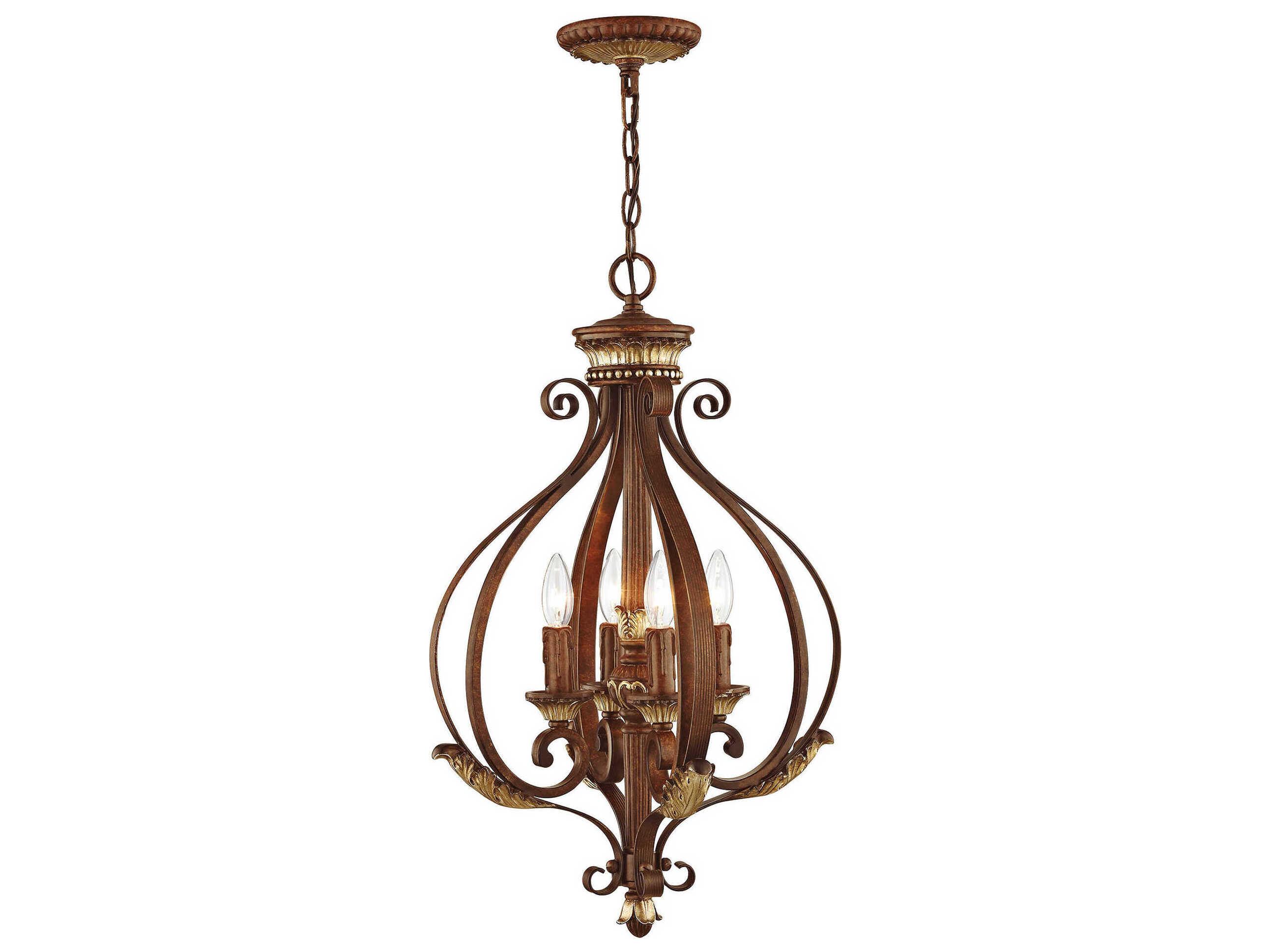 Livex Lighting Villa Verona 4-Light Bronze Aged Gold Leaf Candelabra Chandelier