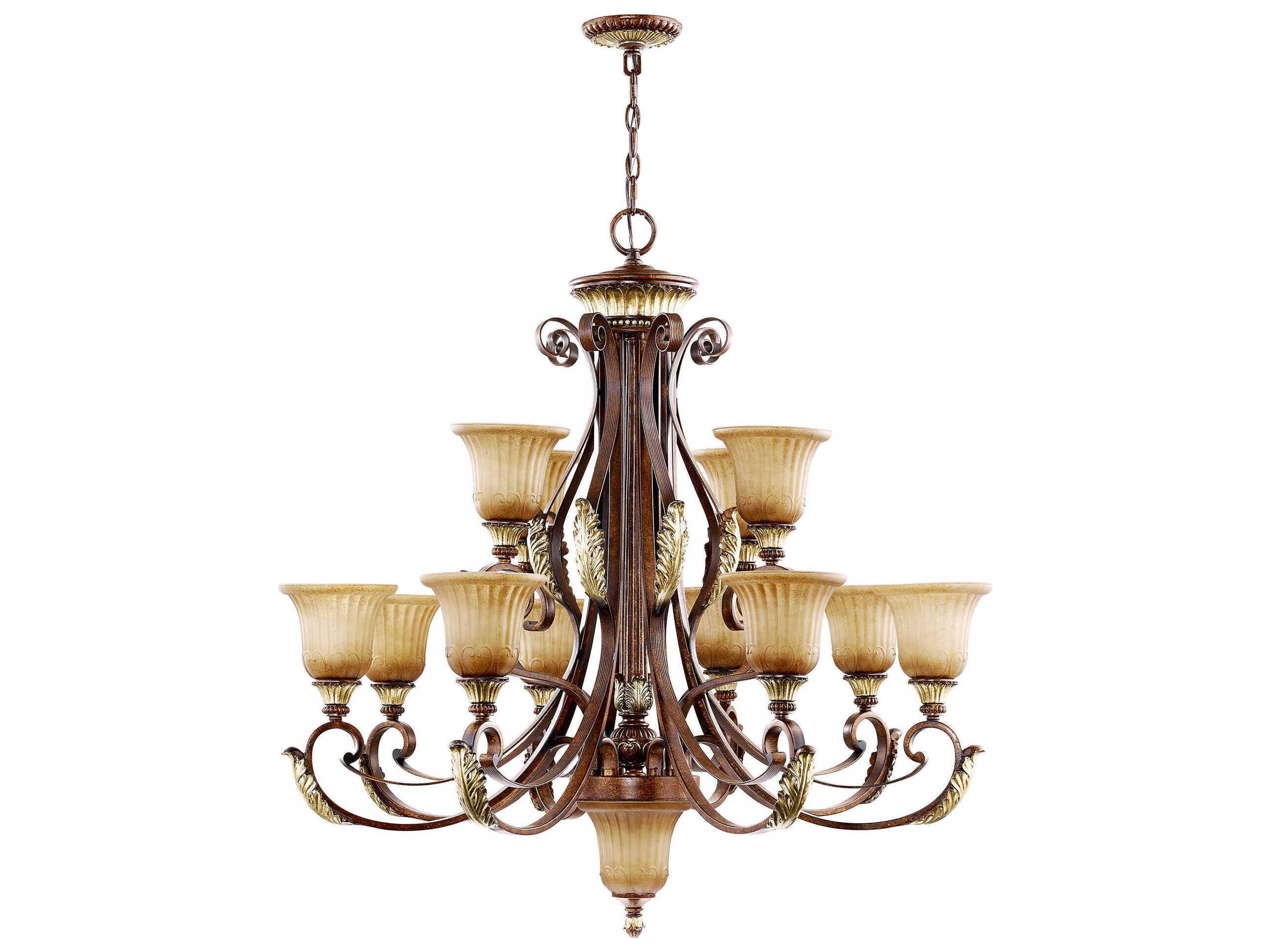 Livex Lighting Villa Verona 13-Light Bronze Aged Gold Leaf Glass Bell Candelabra Tiered Chandelier