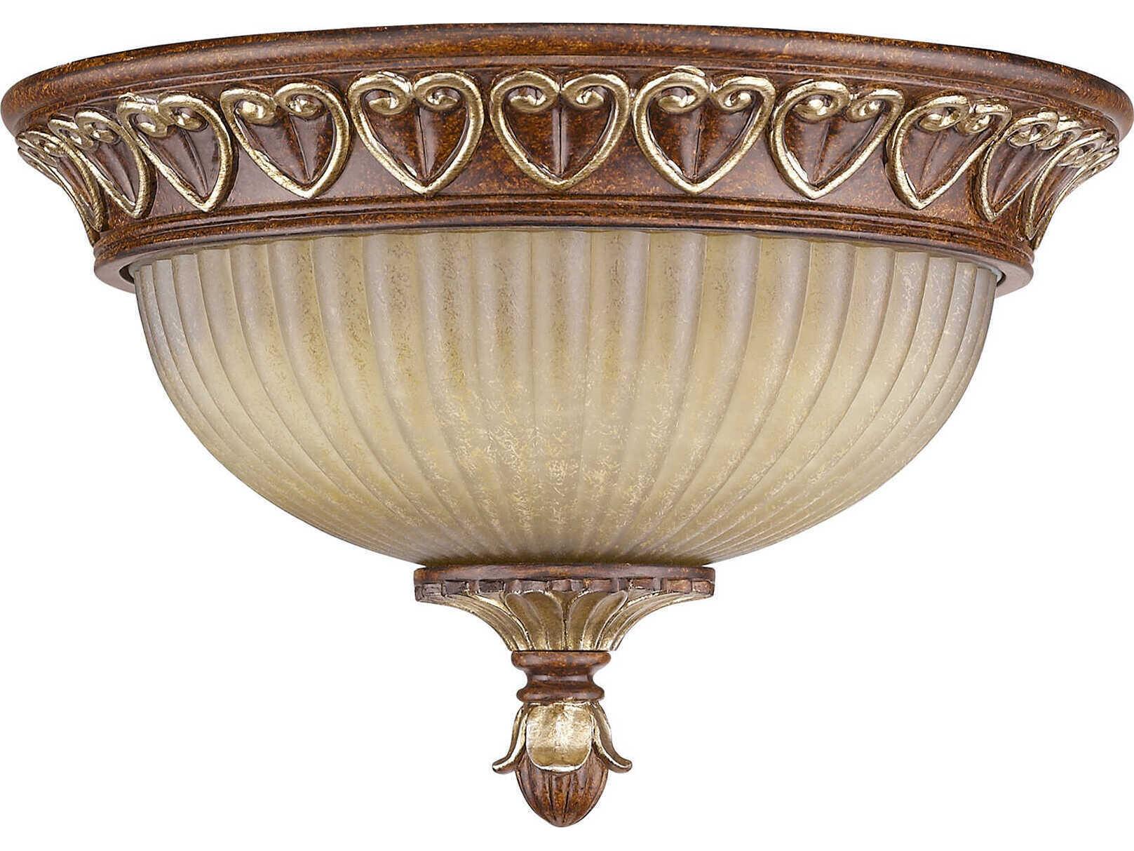 Livex Lighting Villa Verona 2-Light Bronze Aged Gold Leaf Glass Bowl Flush Mount