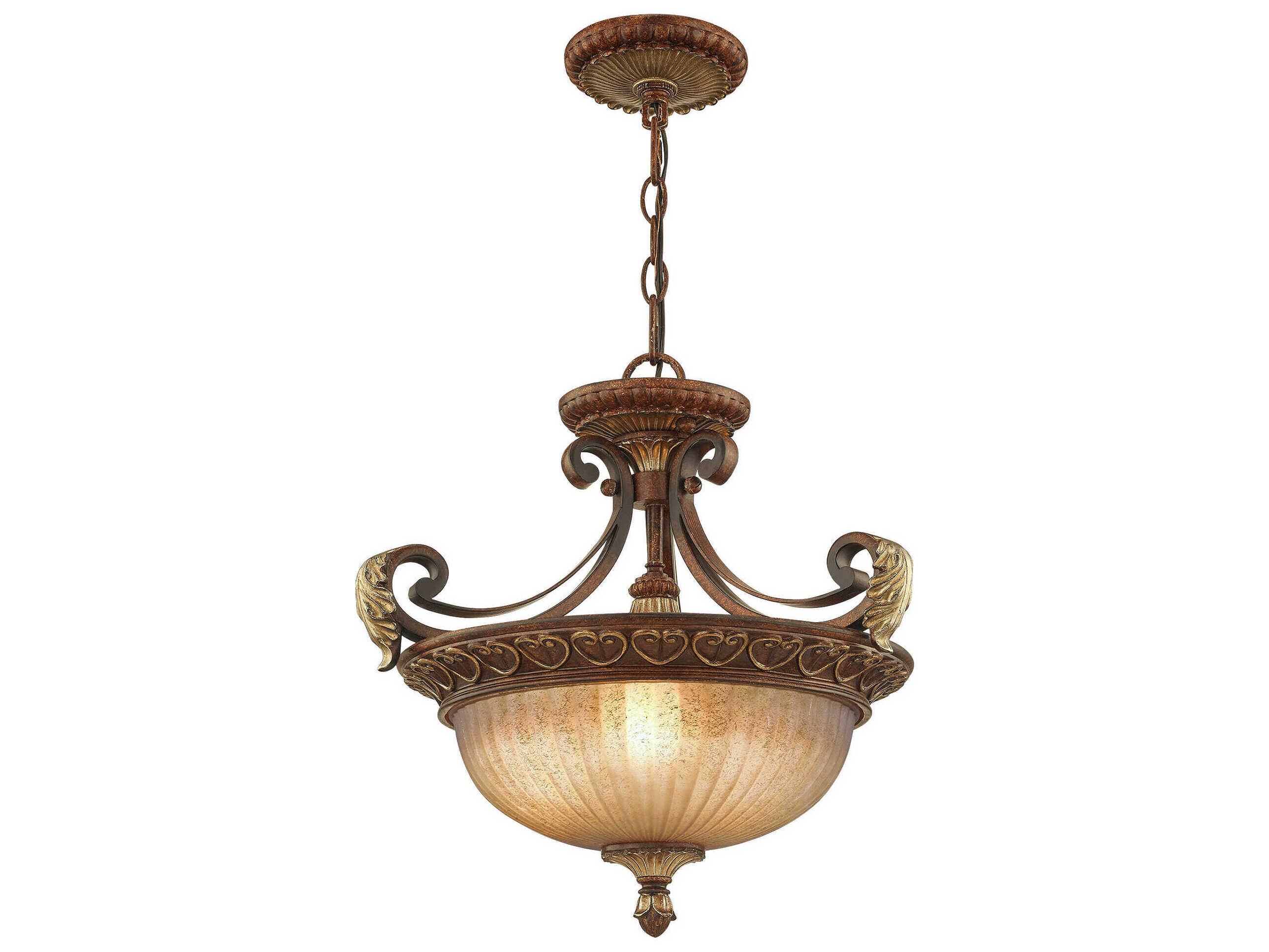 Livex Lighting Villa Verona 3-Light Bronze Aged Gold Leaf Glass Bowl Pendant