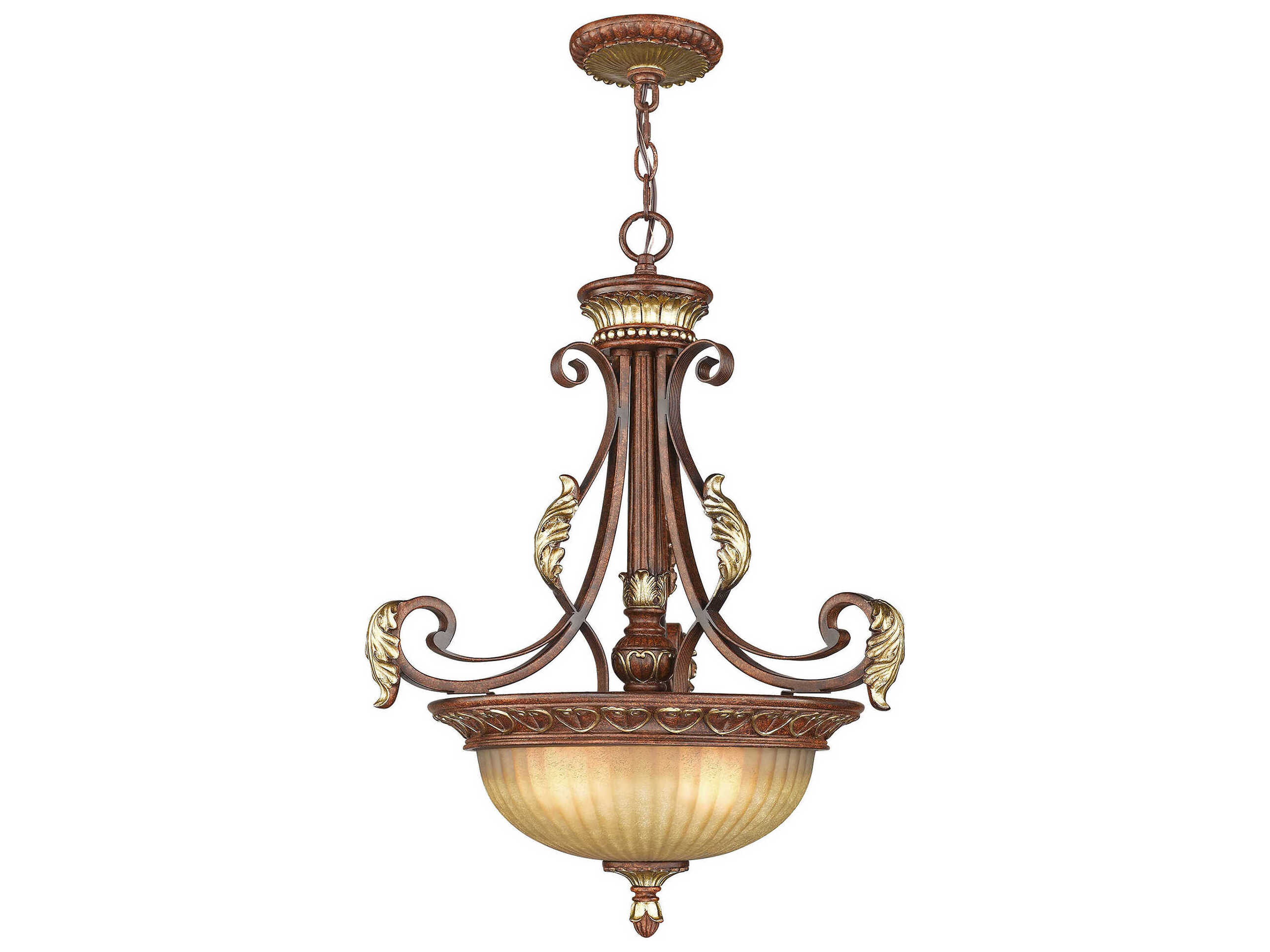 Livex Lighting Villa Verona 3-Light Bronze Aged Gold Leaf Glass Bowl Pendant