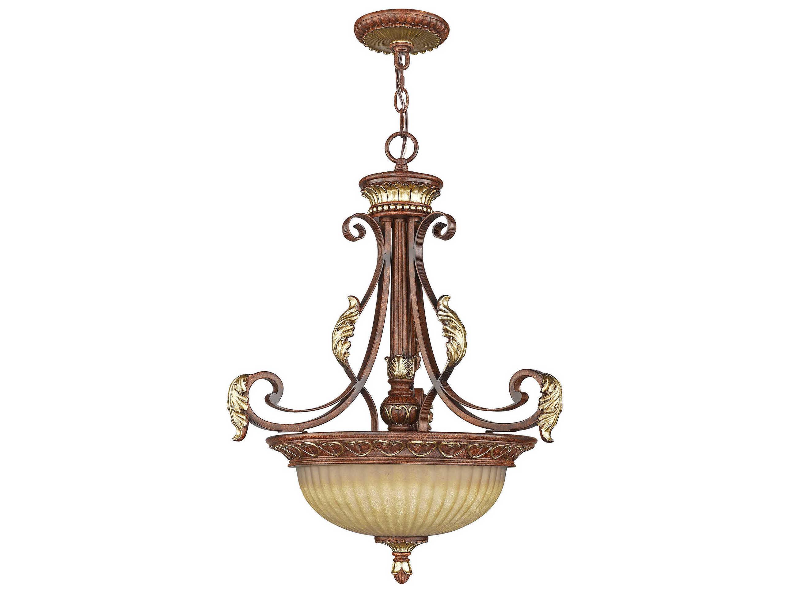 Livex Lighting Villa Verona 3-Light Bronze Aged Gold Leaf Glass Bowl Pendant