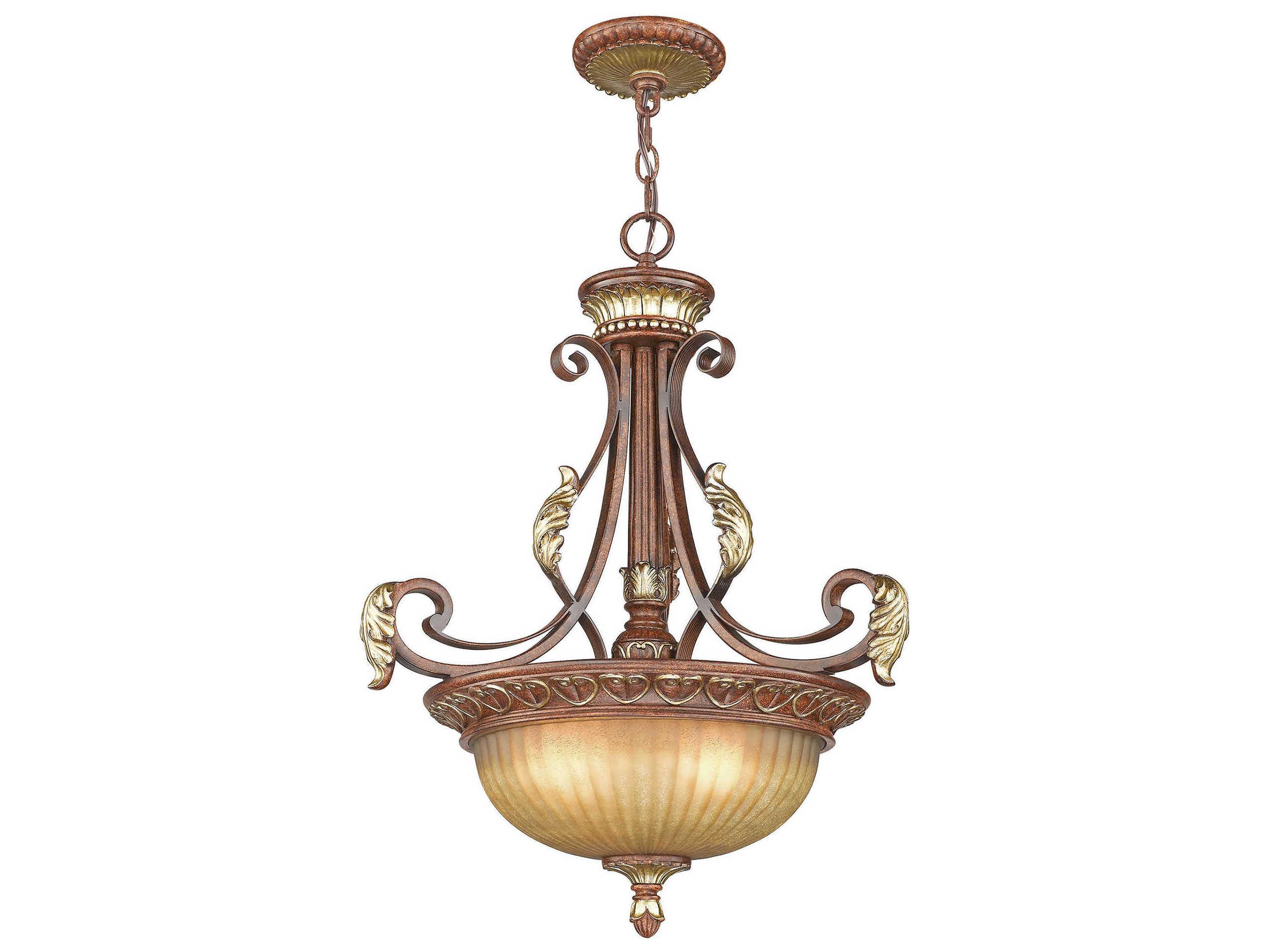 Livex Lighting Villa Verona 3-Light Bronze Aged Gold Leaf Glass Bowl Pendant