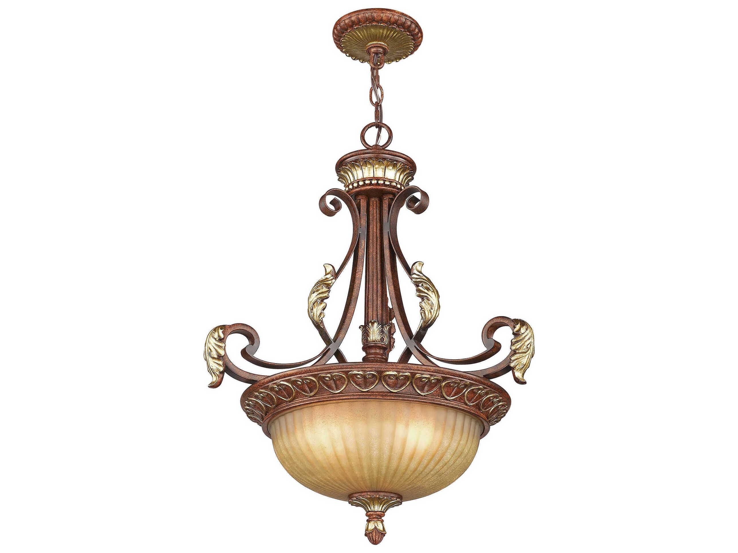 Livex Lighting Villa Verona 3-Light Bronze Aged Gold Leaf Glass Bowl Pendant