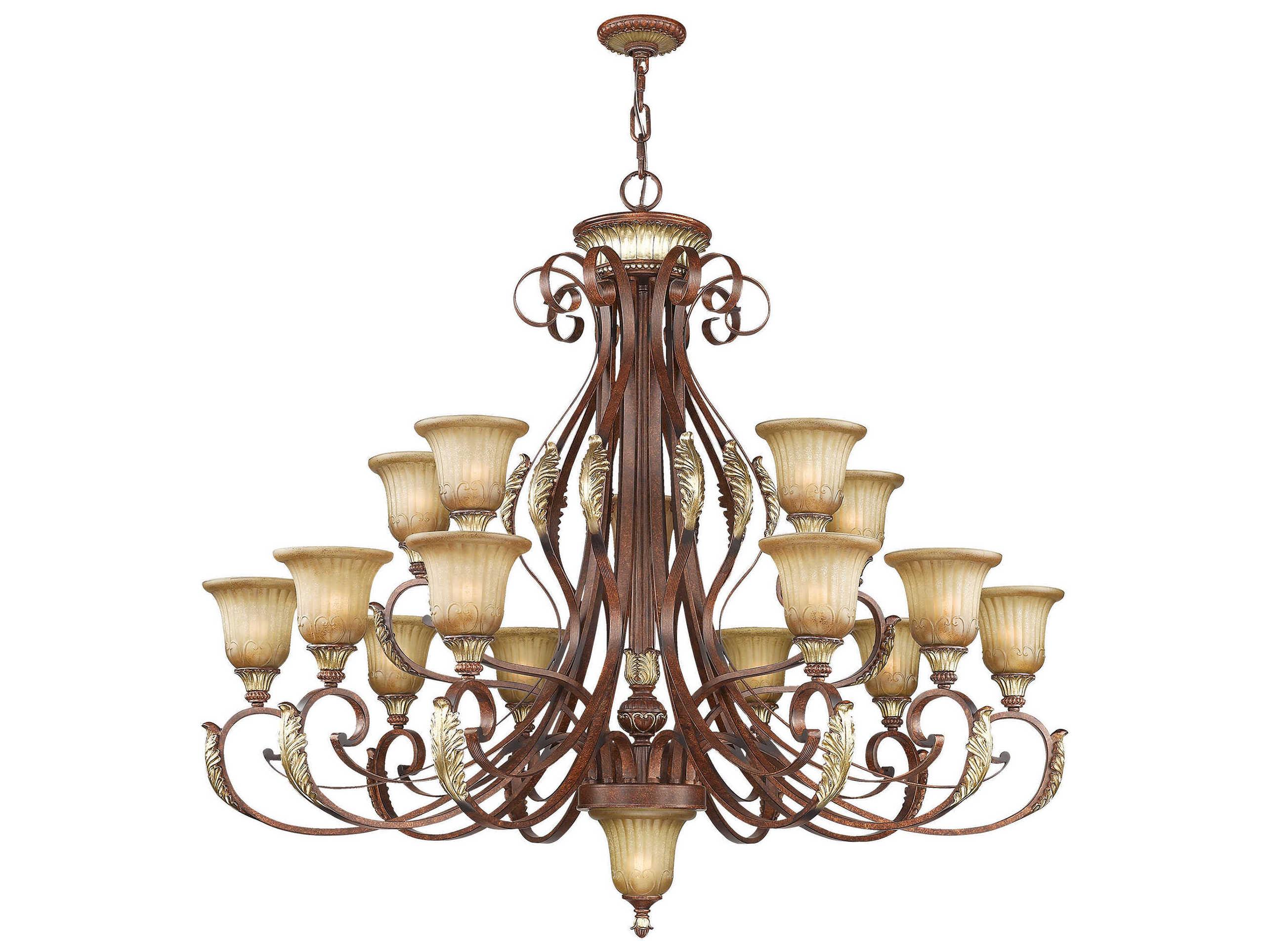 Livex Lighting Villa Verona 16-Light6-Light Bronze Aged Gold Leaf Glass Bell Tiered Chandelier