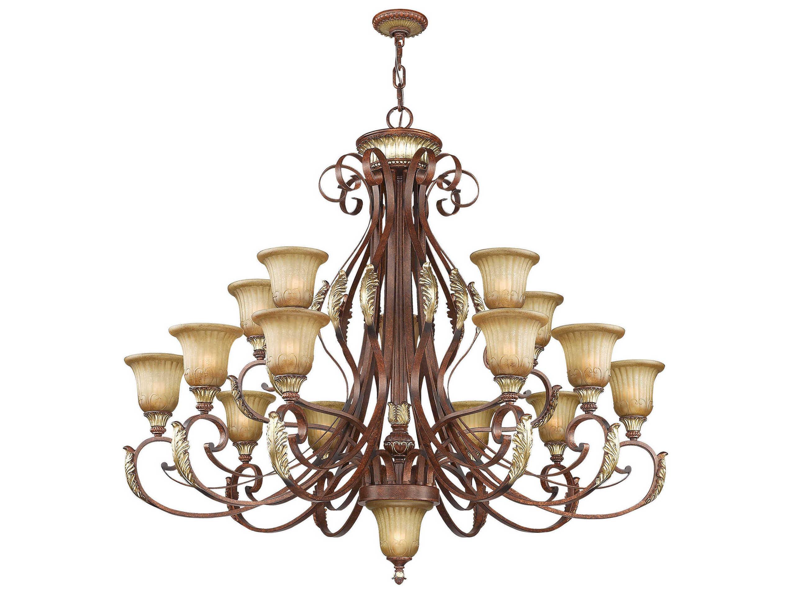Livex Lighting Villa Verona 16-Light6-Light Bronze Aged Gold Leaf Glass Bell Tiered Chandelier