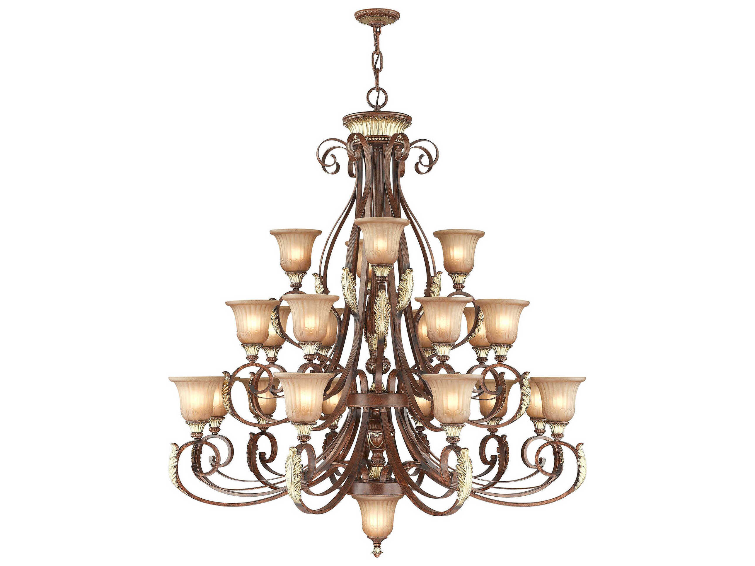 Livex Lighting Villa Verona 23-Light Bronze Aged Gold Leaf Glass Bell Tiered Chandelier
