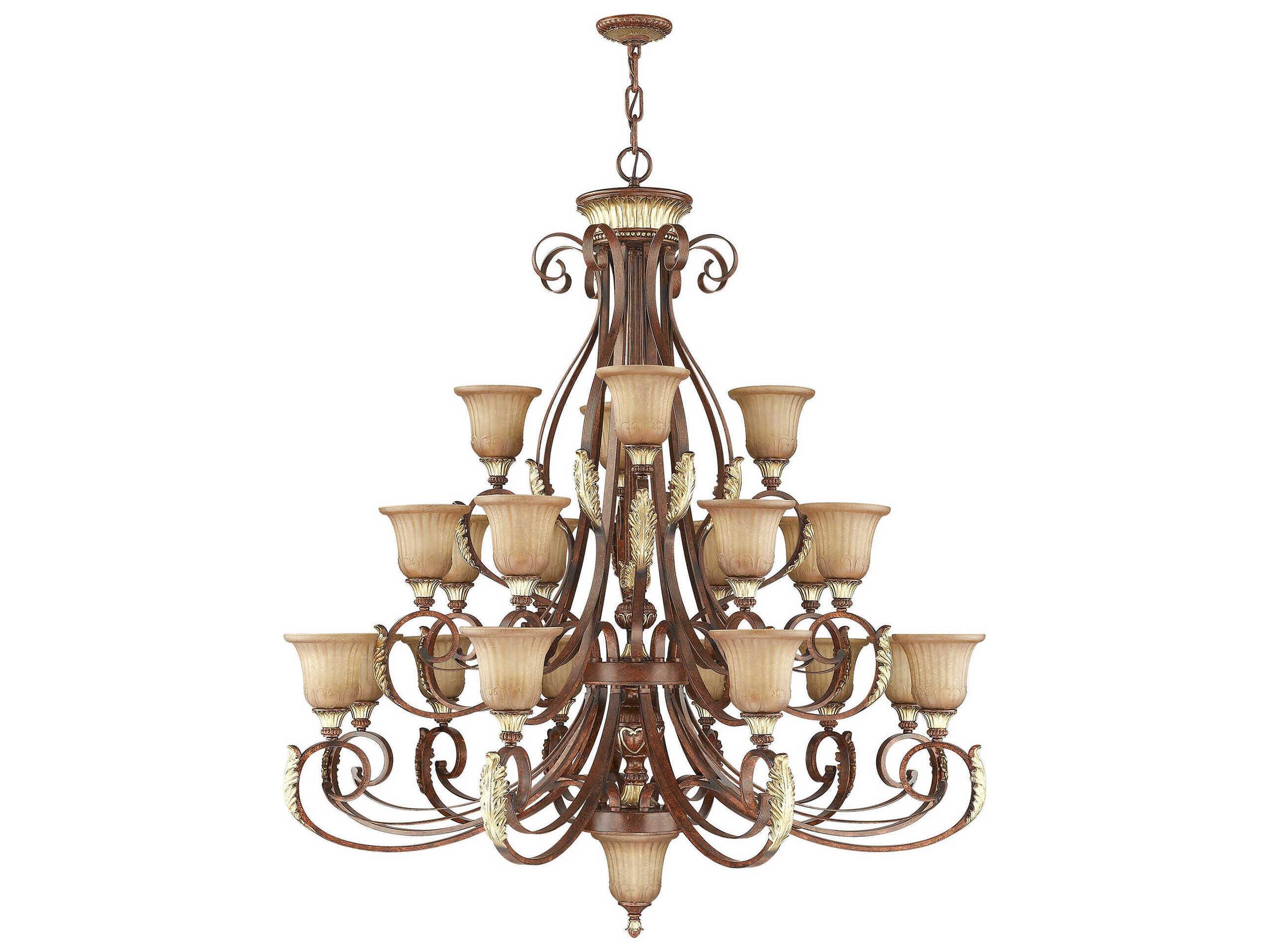 Livex Lighting Villa Verona 23-Light Bronze Aged Gold Leaf Glass Bell Tiered Chandelier
