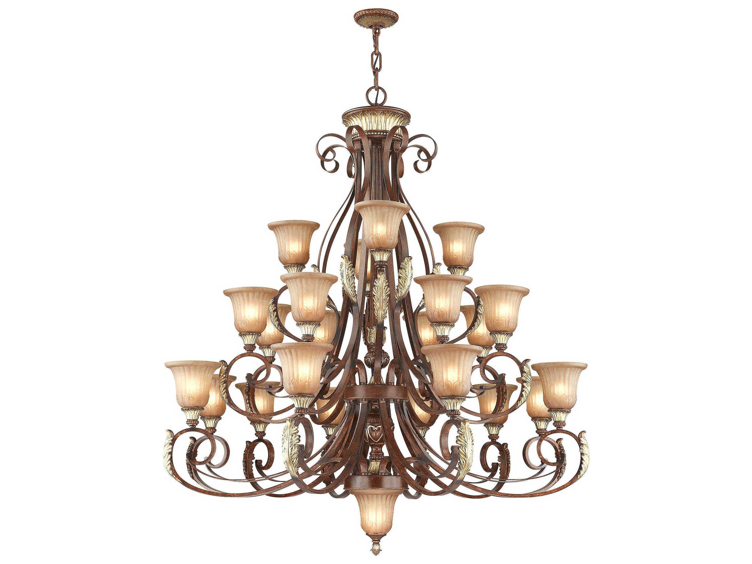 Livex Lighting Villa Verona 23-Light Bronze Aged Gold Leaf Glass Bell Tiered Chandelier
