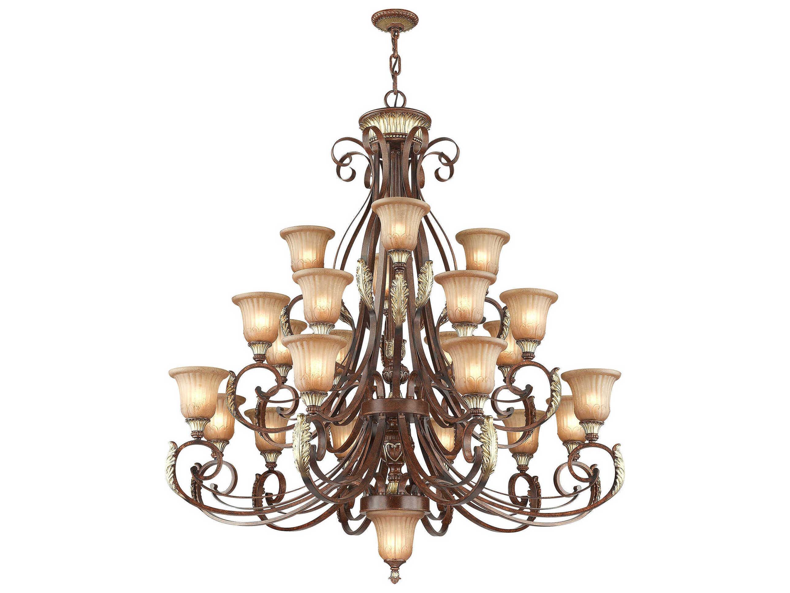 Livex Lighting Villa Verona 23-Light Bronze Aged Gold Leaf Glass Bell Tiered Chandelier