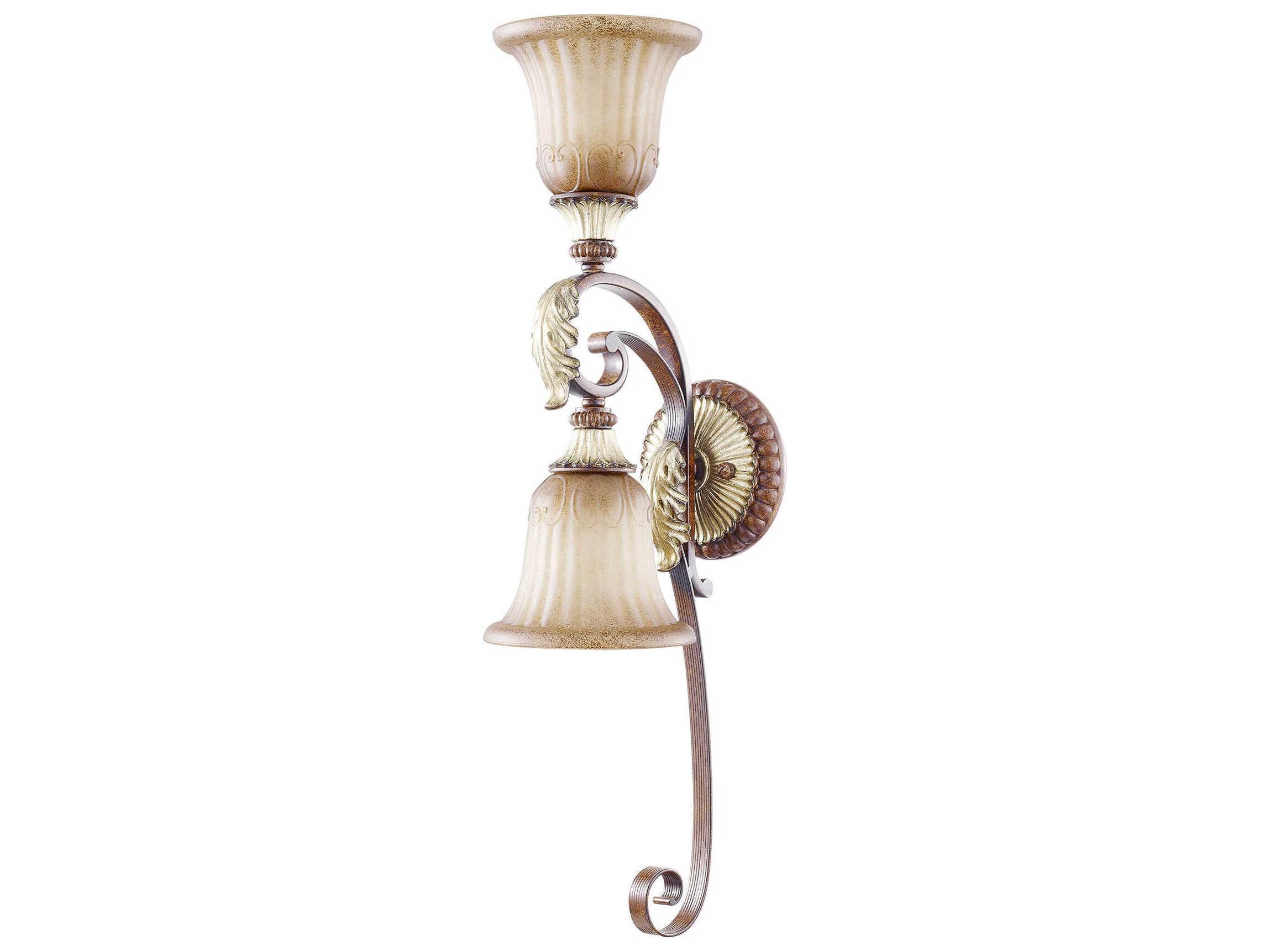 Livex Lighting Villa Verona 2-Light Bronze Aged Gold Leaf Glass Wall Sconce
