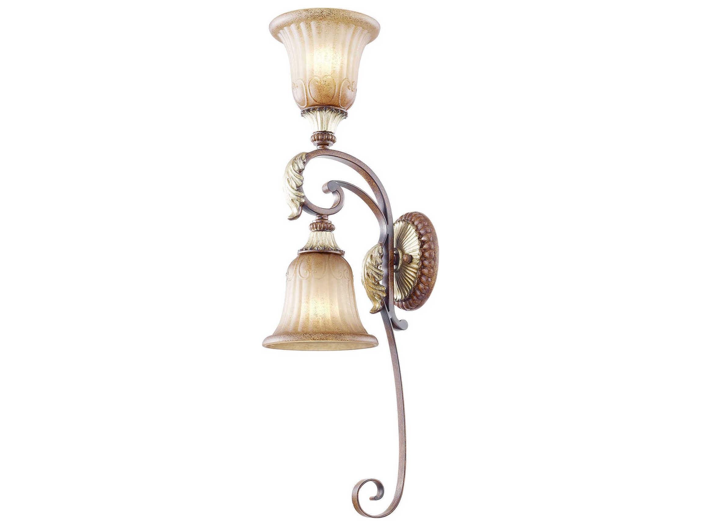 Livex Lighting Villa Verona 2-Light Bronze Aged Gold Leaf Glass Wall Sconce