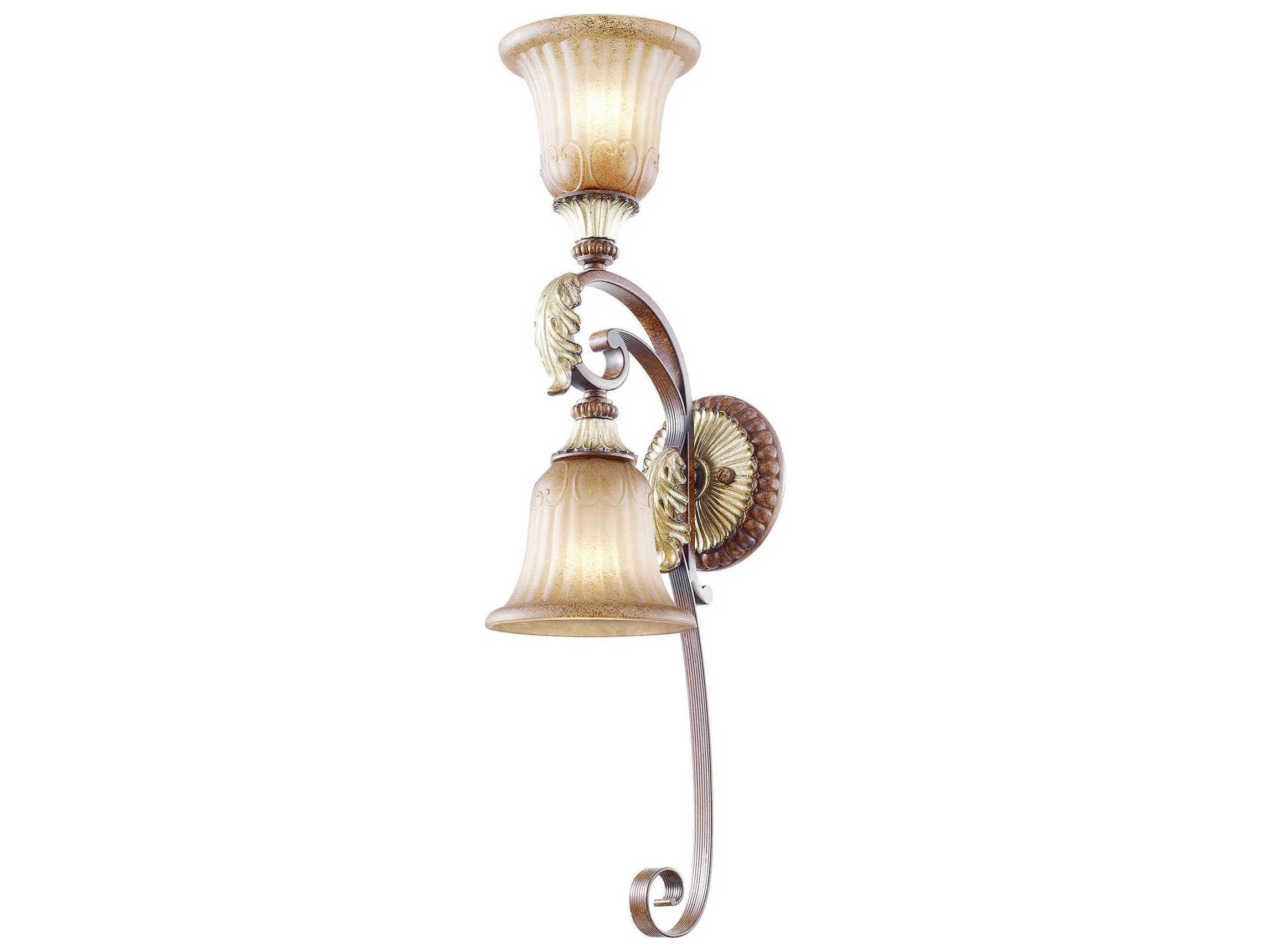 Livex Lighting Villa Verona 2-Light Bronze Aged Gold Leaf Glass Wall Sconce