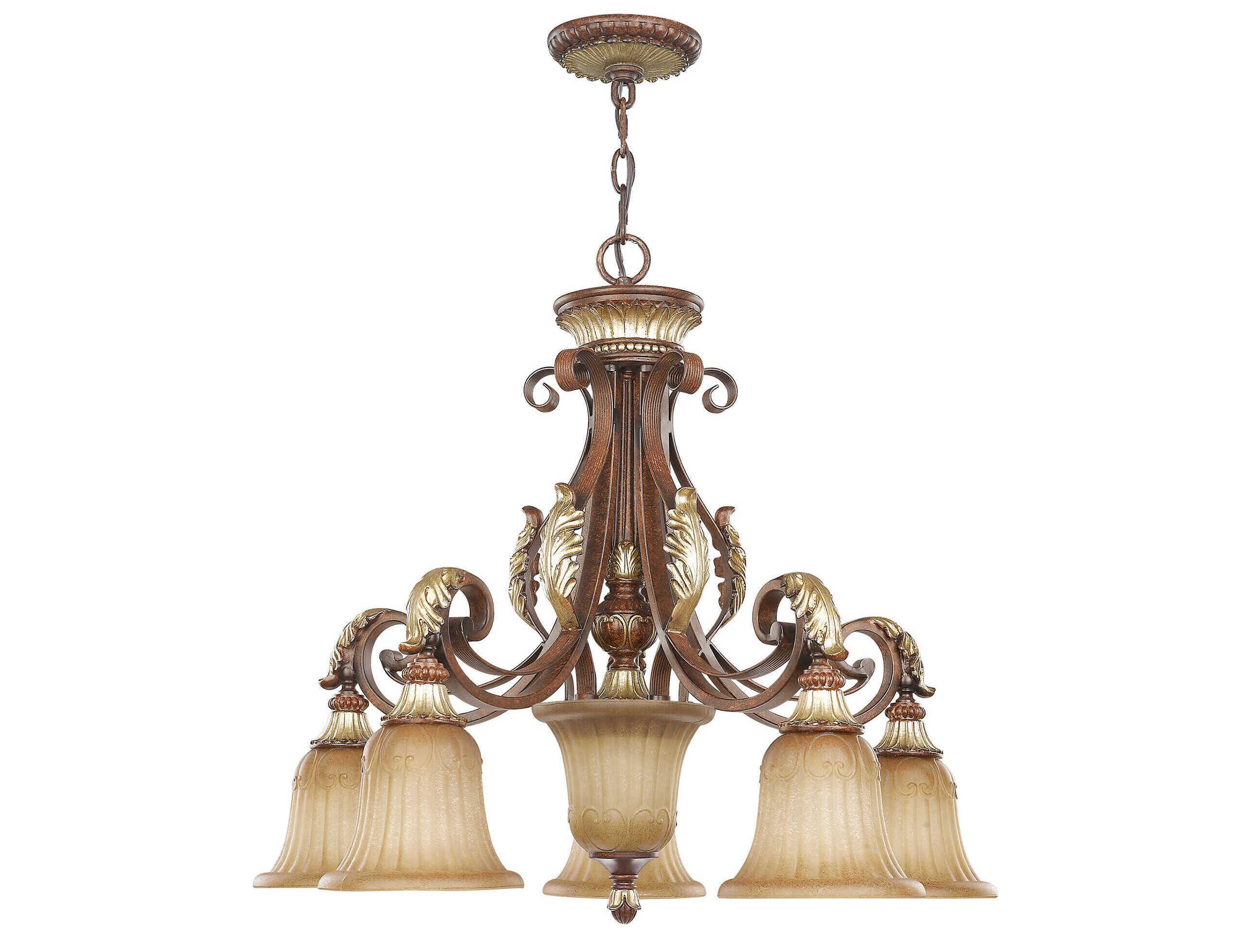 Livex Lighting Villa Verona 6-Light Bronze Aged Gold Leaf Glass Bell Chandelier