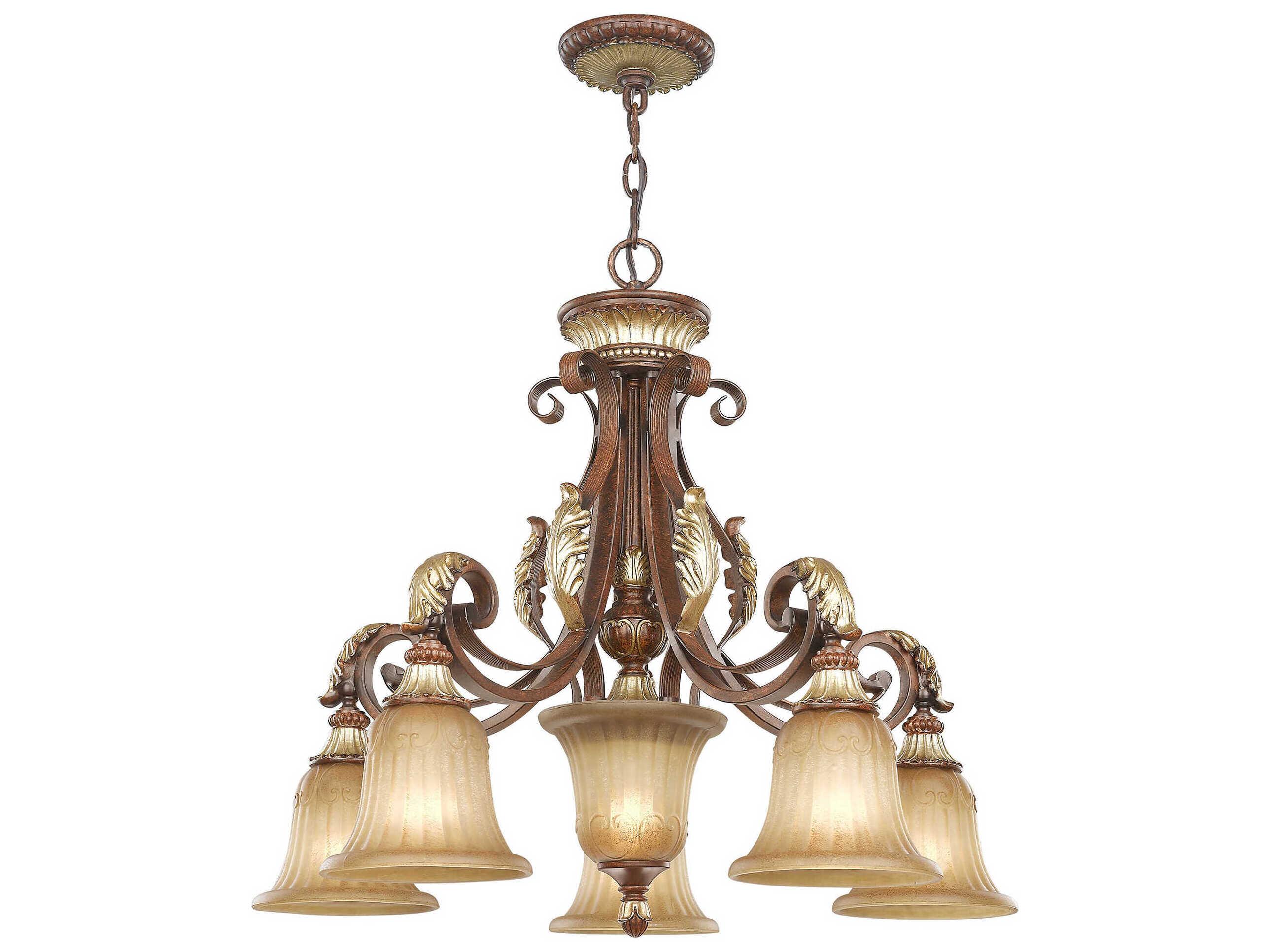 Livex Lighting Villa Verona 6-Light Bronze Aged Gold Leaf Glass Bell Chandelier