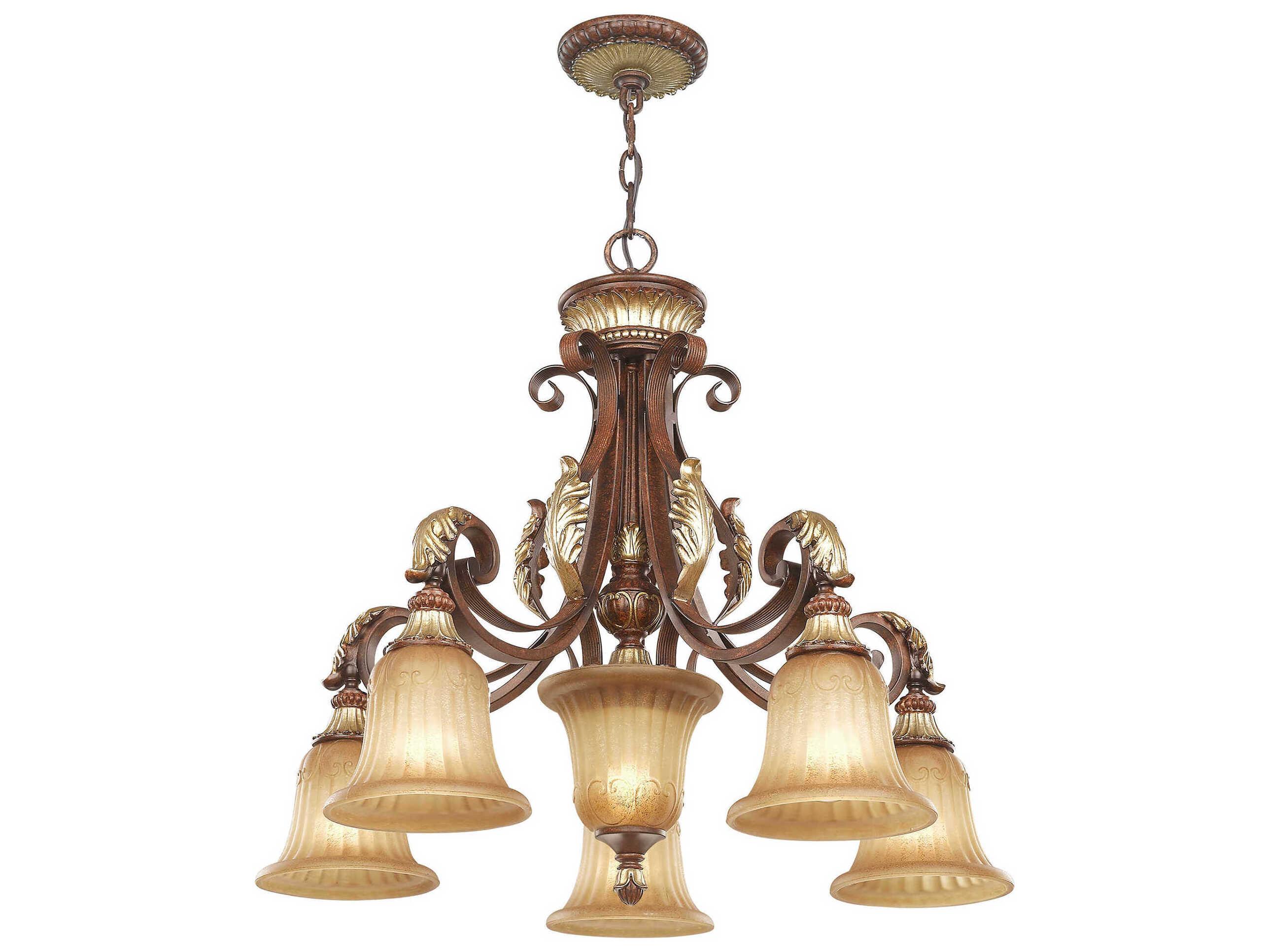 Livex Lighting Villa Verona 6-Light Bronze Aged Gold Leaf Glass Bell Chandelier