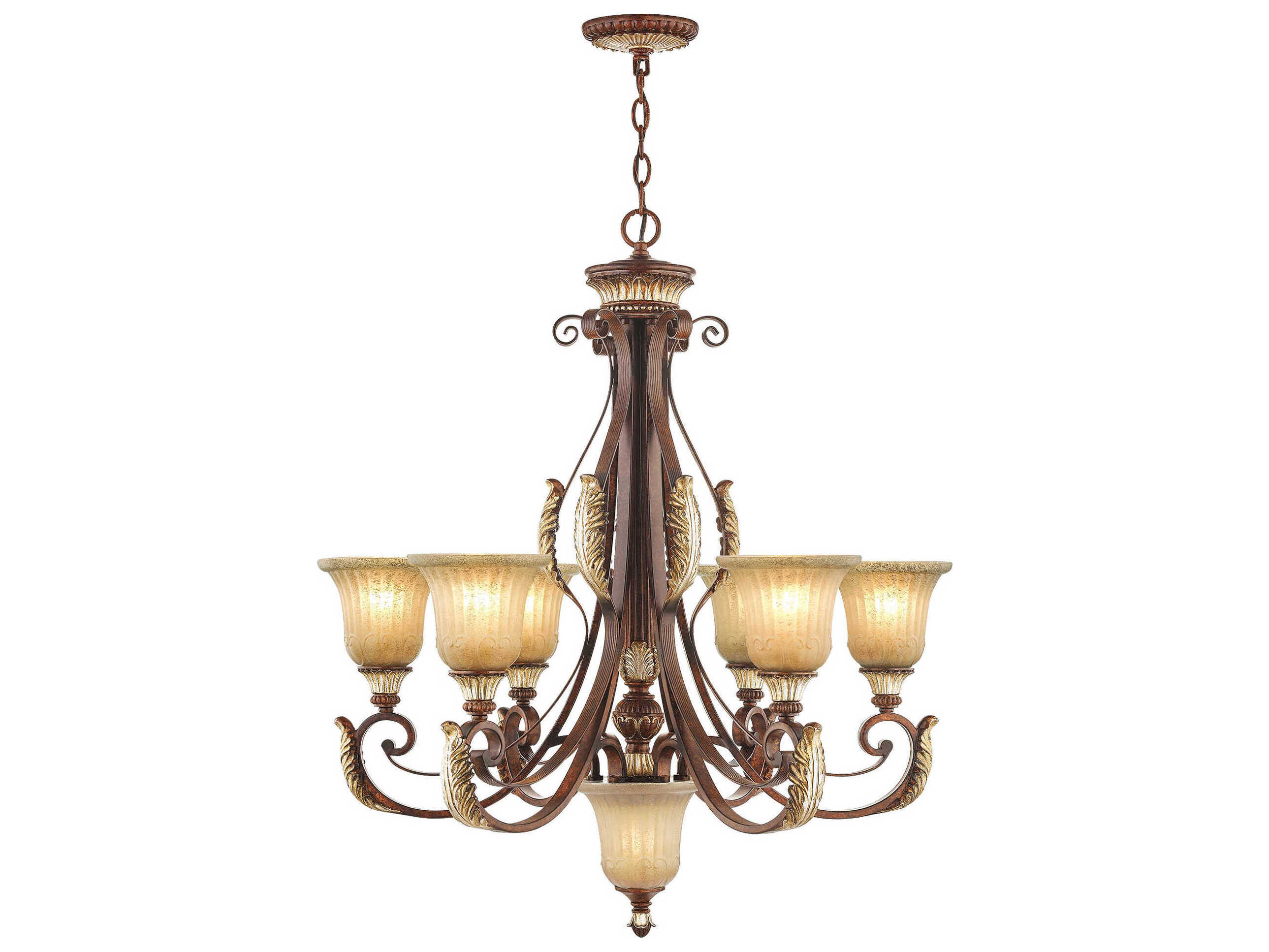 Livex Lighting Villa Verona 7-Light Bronze Aged Gold Leaf Glass Bell Candelabra Chandelier