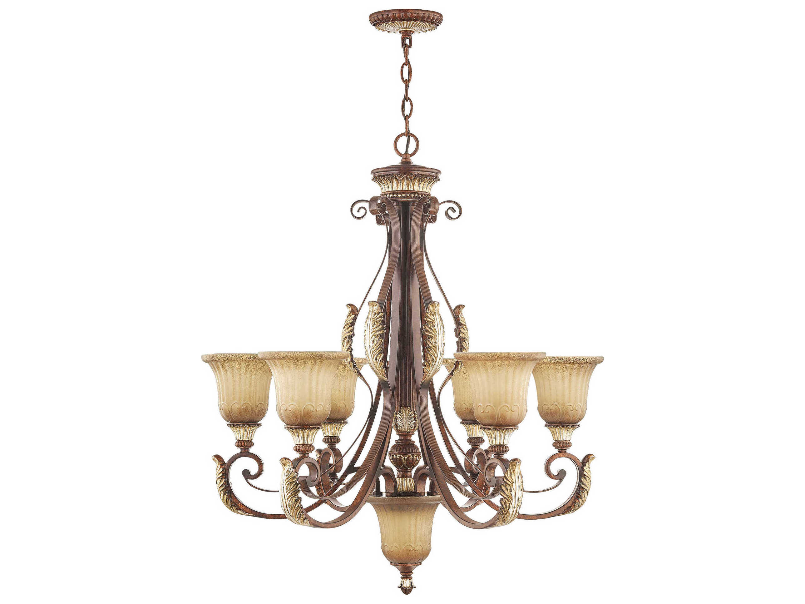 Livex Lighting Villa Verona 7-Light Bronze Aged Gold Leaf Glass Bell Candelabra Chandelier