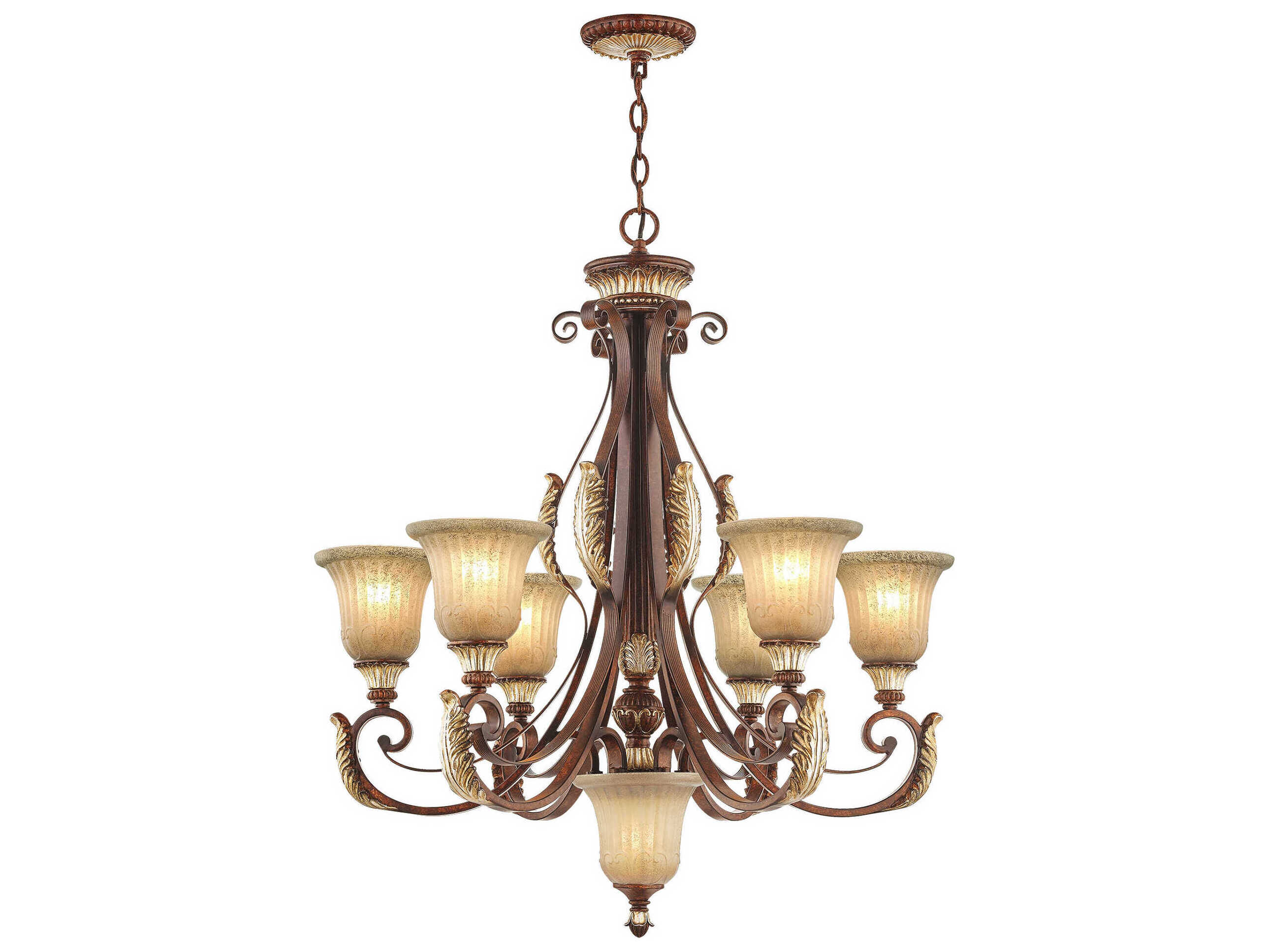 Livex Lighting Villa Verona 7-Light Bronze Aged Gold Leaf Glass Bell Candelabra Chandelier