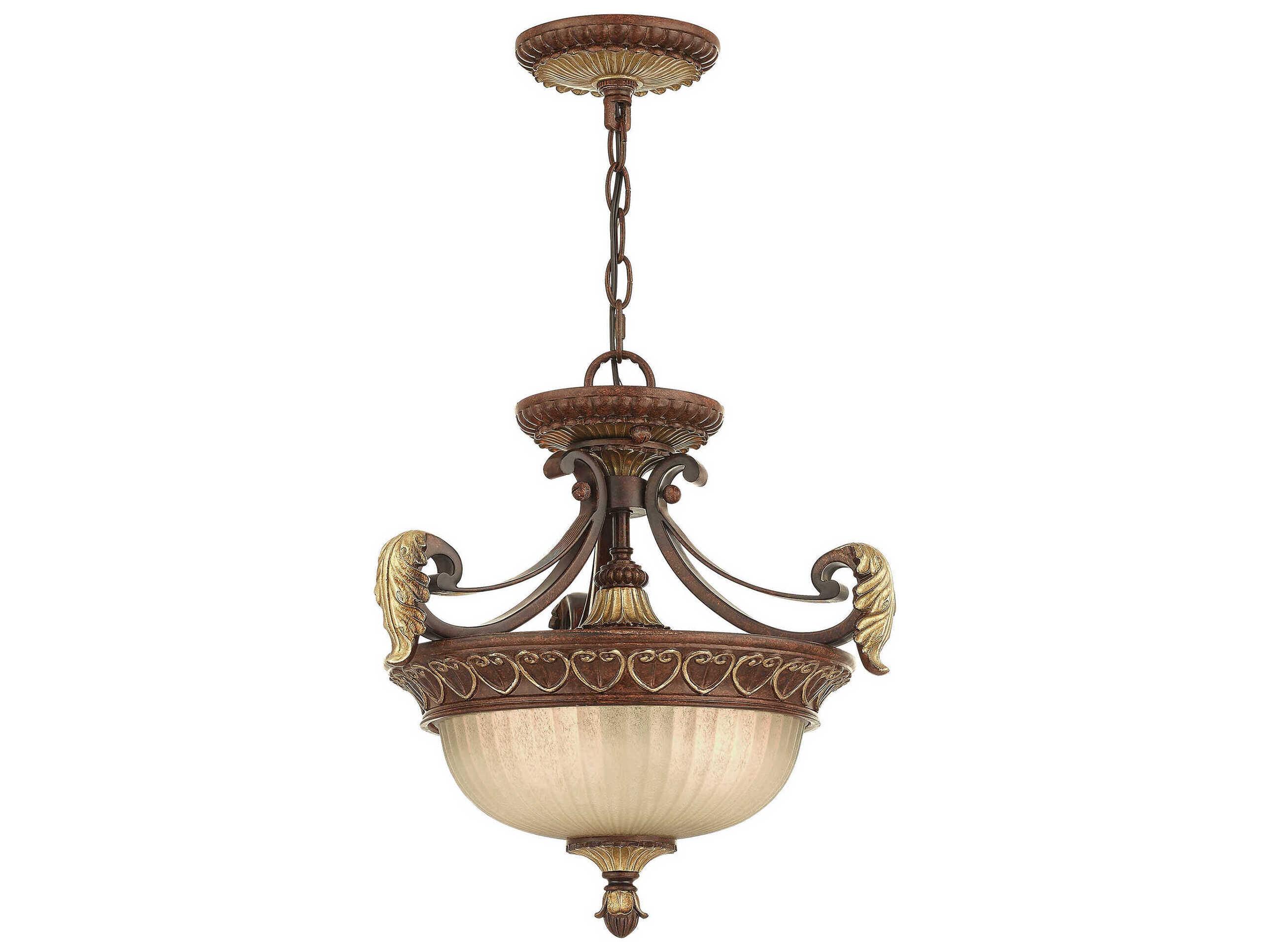 Livex Lighting Villa Verona 2-Light Bronze Aged Gold Leaf Glass Pendant