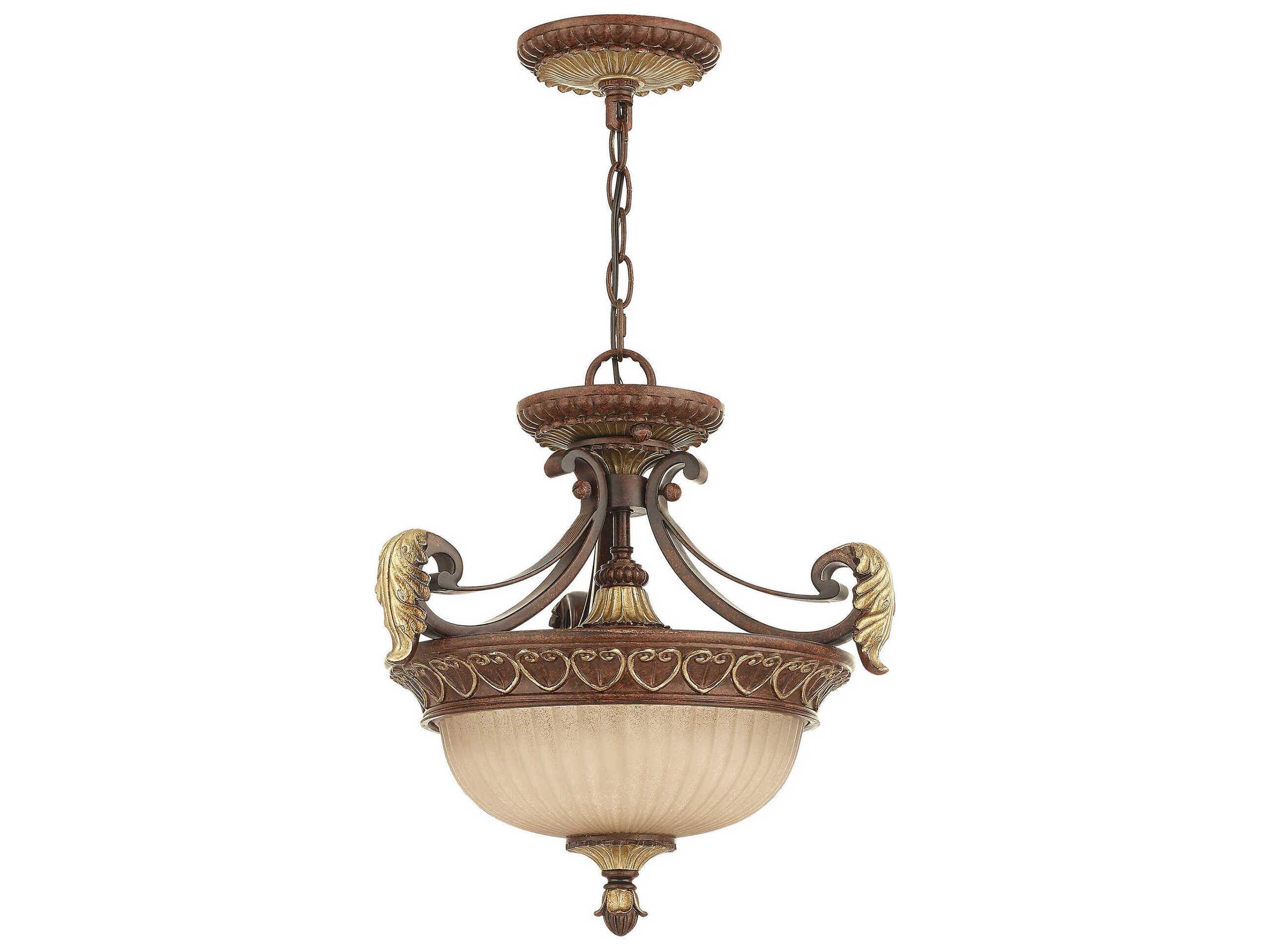Livex Lighting Villa Verona 2-Light Bronze Aged Gold Leaf Glass Pendant