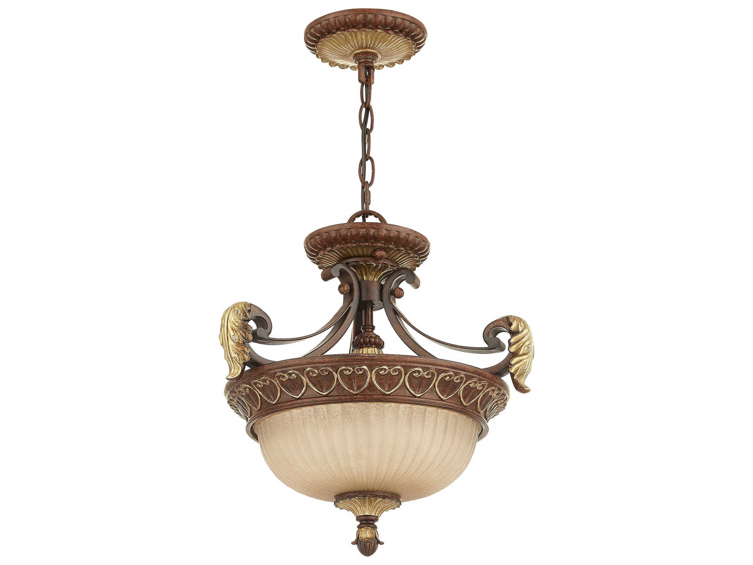 Livex Lighting Villa Verona 2-Light Bronze Aged Gold Leaf Glass Pendant