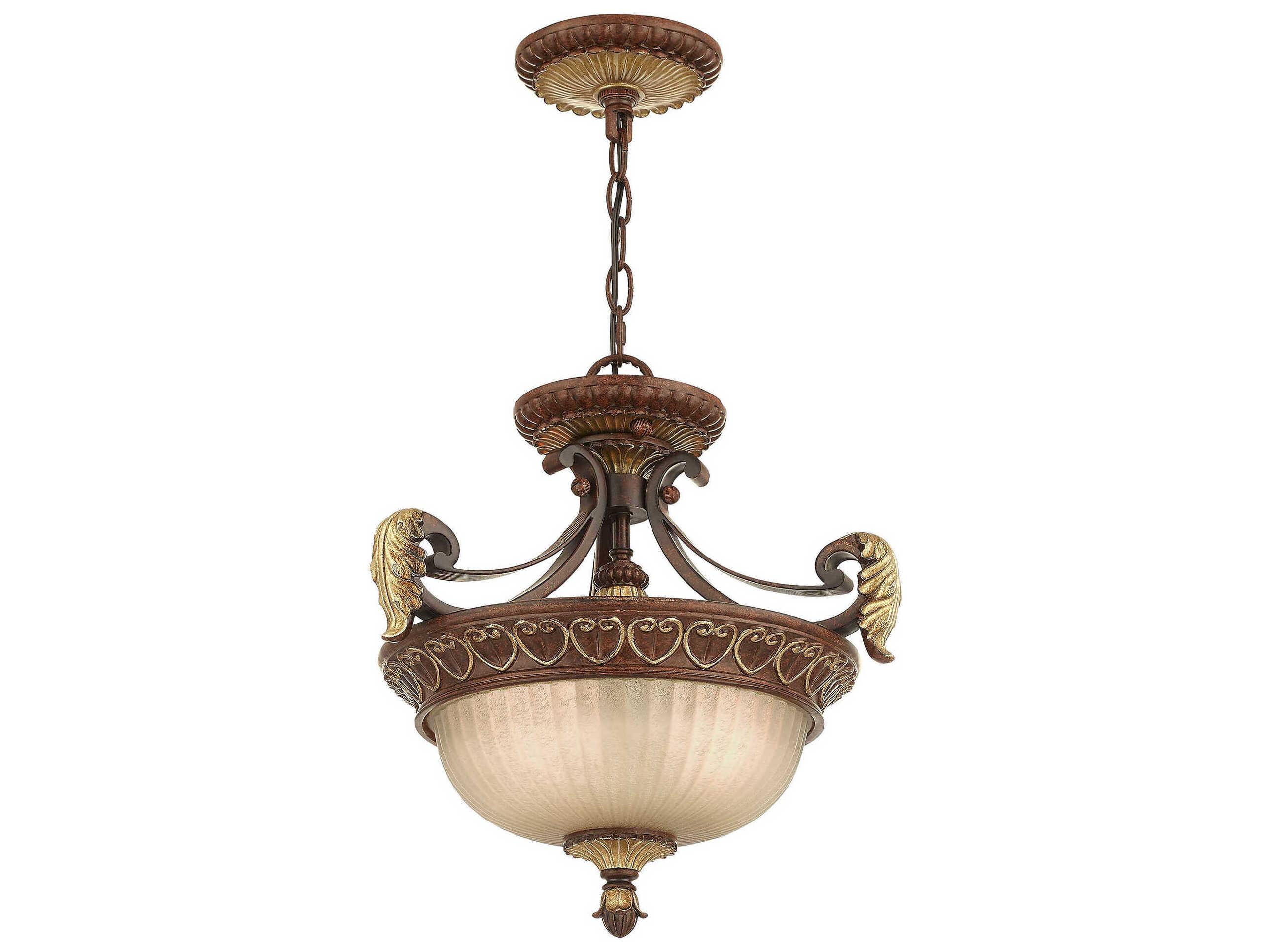 Livex Lighting Villa Verona 2-Light Bronze Aged Gold Leaf Glass Pendant