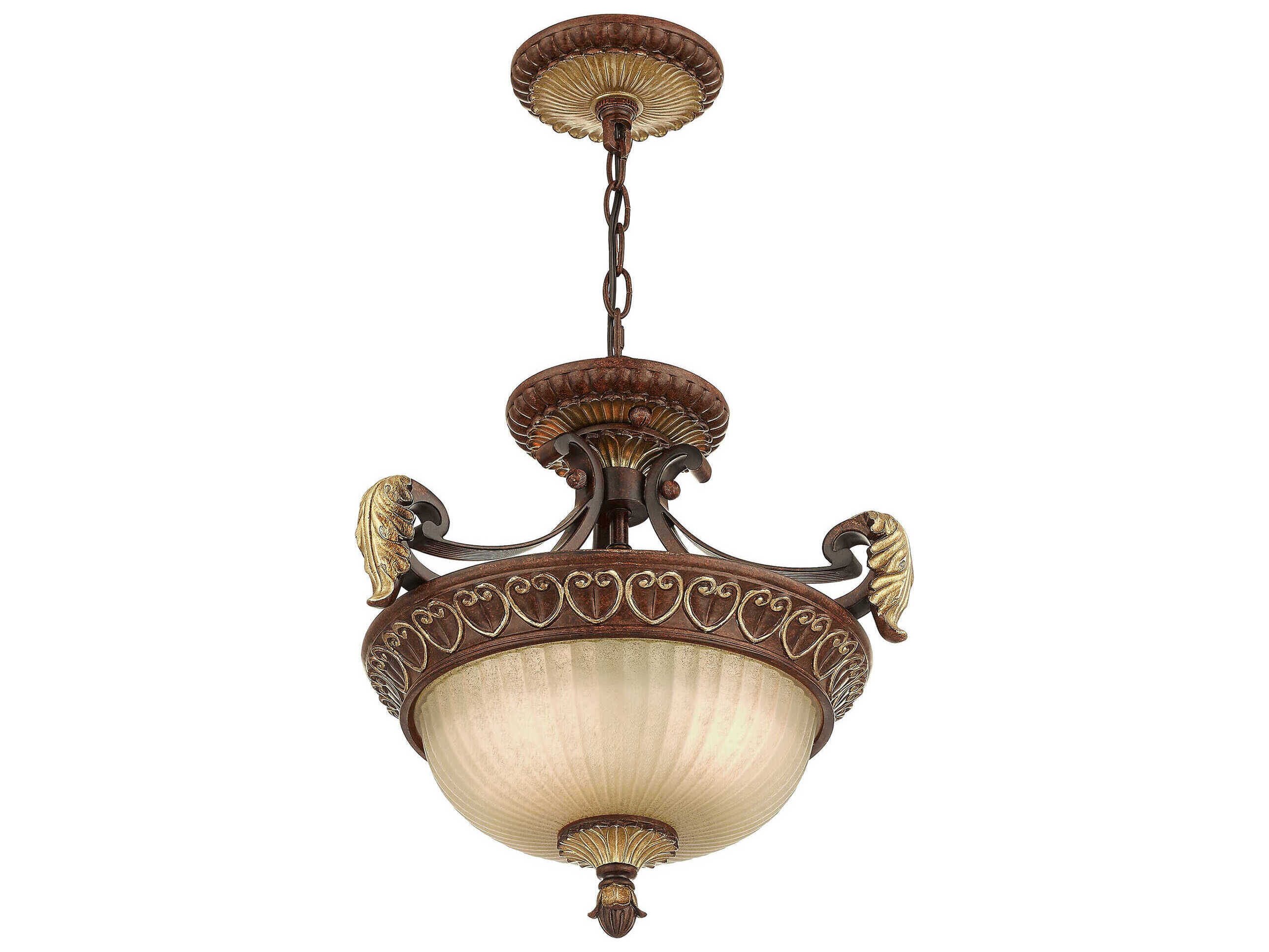 Livex Lighting Villa Verona 2-Light Bronze Aged Gold Leaf Glass Pendant