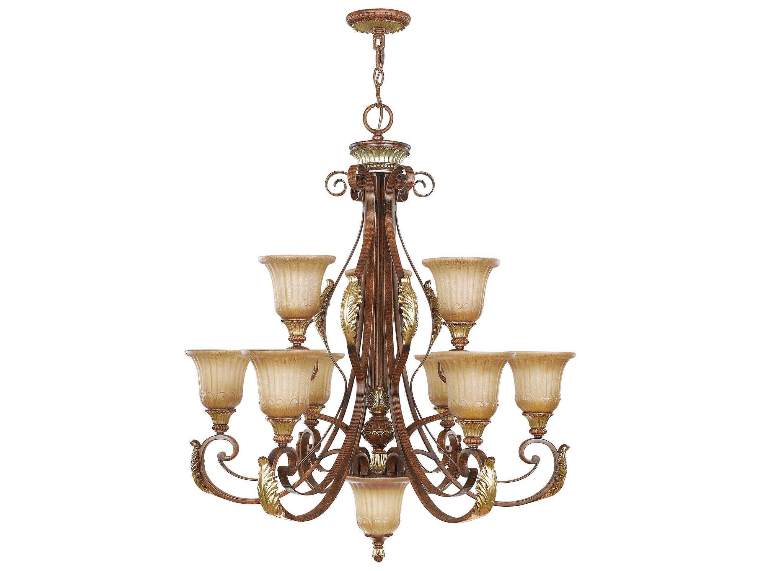 Livex Lighting Villa Verona 10-Light Bronze Aged Gold Leaf Glass Bell Chandelier