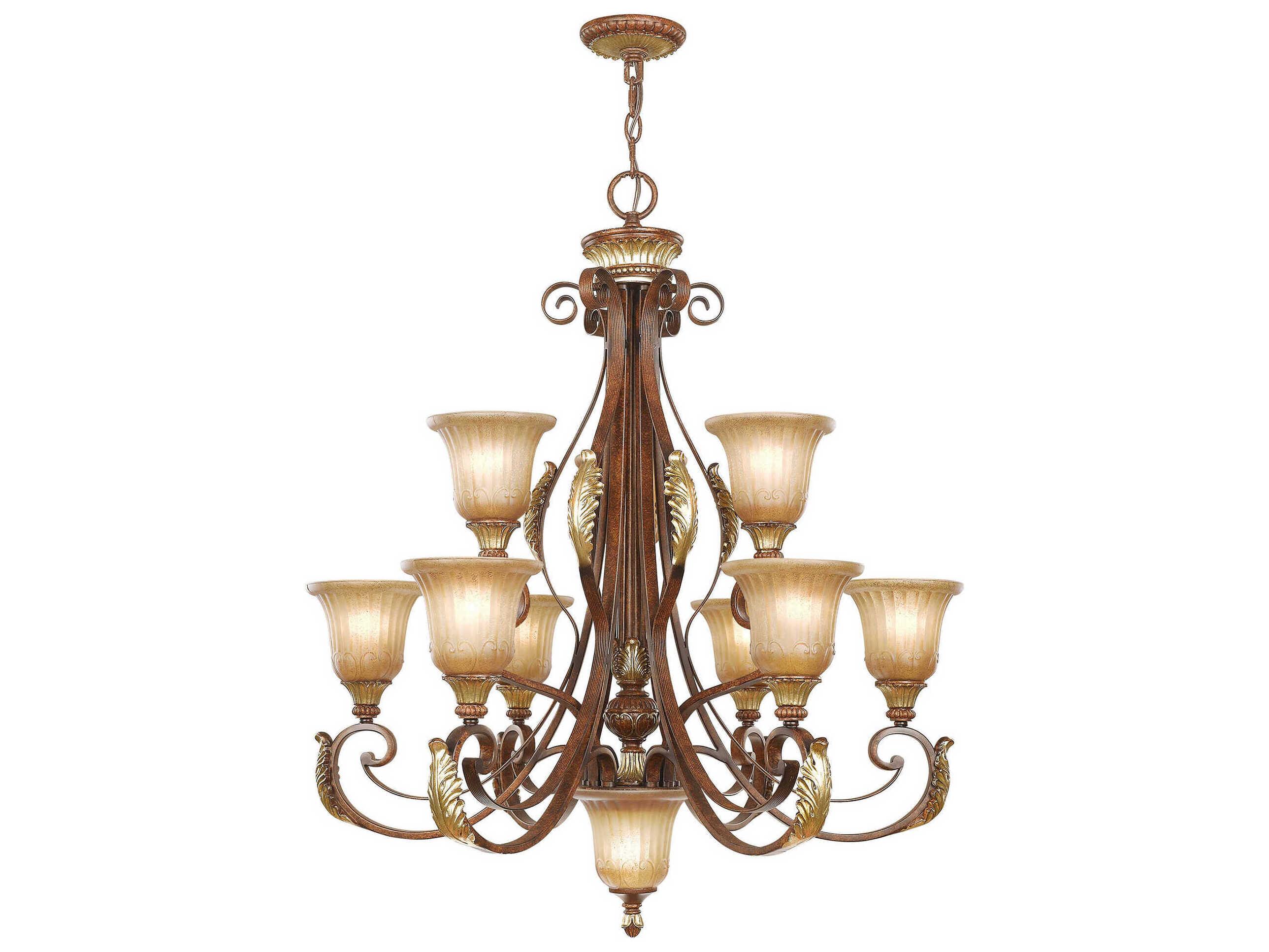 Livex Lighting Villa Verona 10-Light Bronze Aged Gold Leaf Glass Bell Chandelier