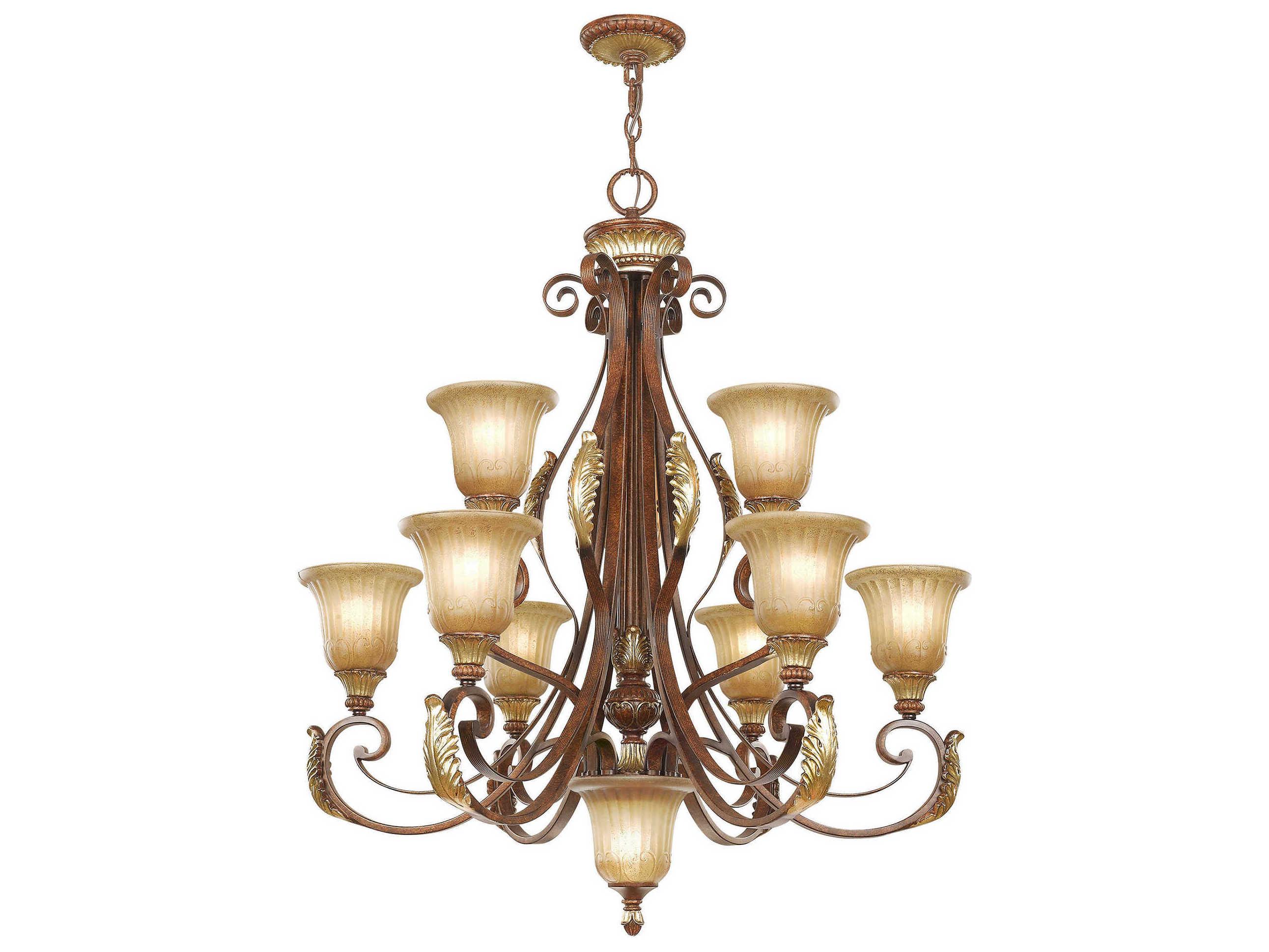 Livex Lighting Villa Verona 10-Light Bronze Aged Gold Leaf Glass Bell Chandelier