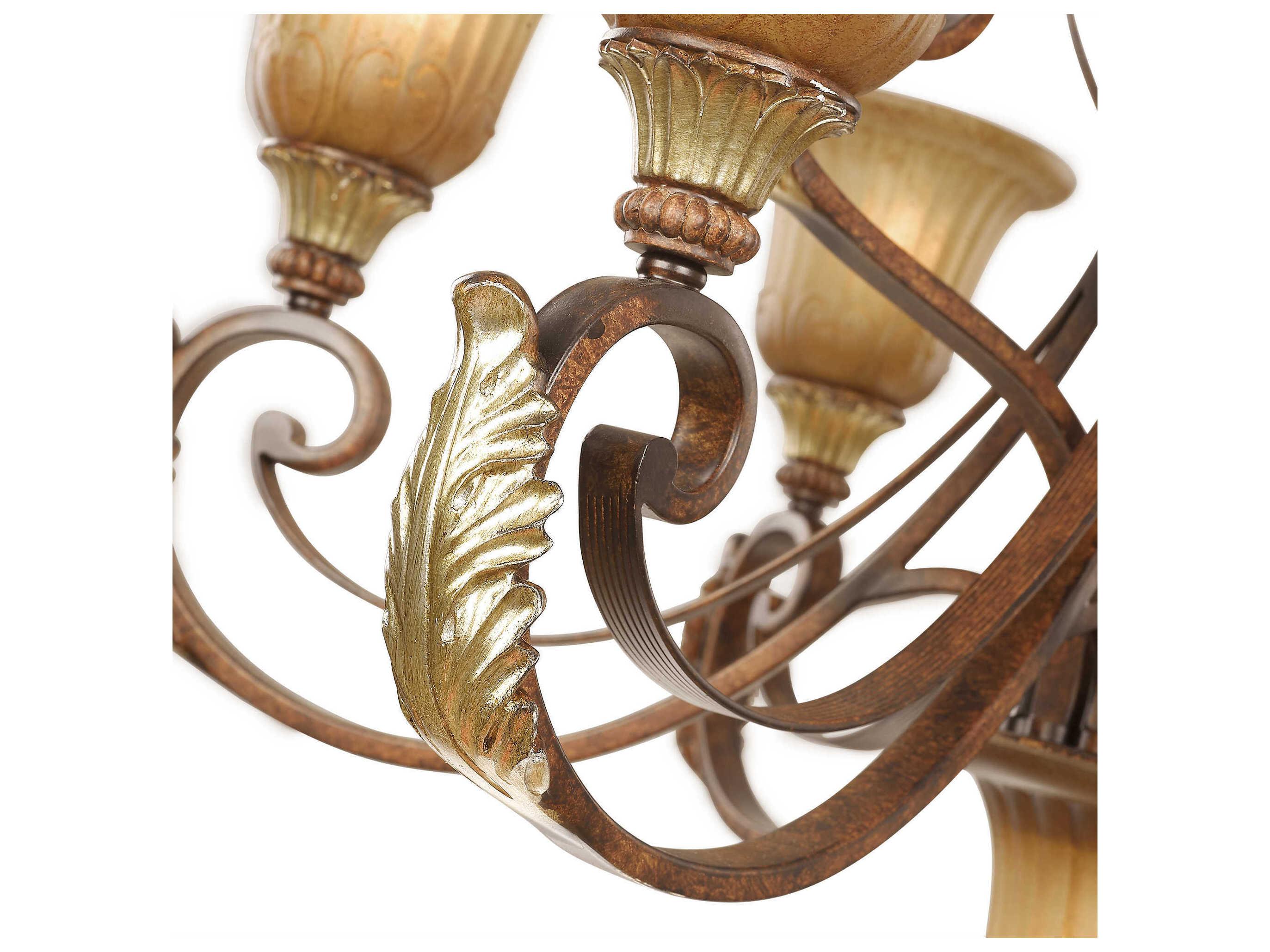 Livex Lighting Villa Verona 10-Light Bronze Aged Gold Leaf Glass Bell Chandelier