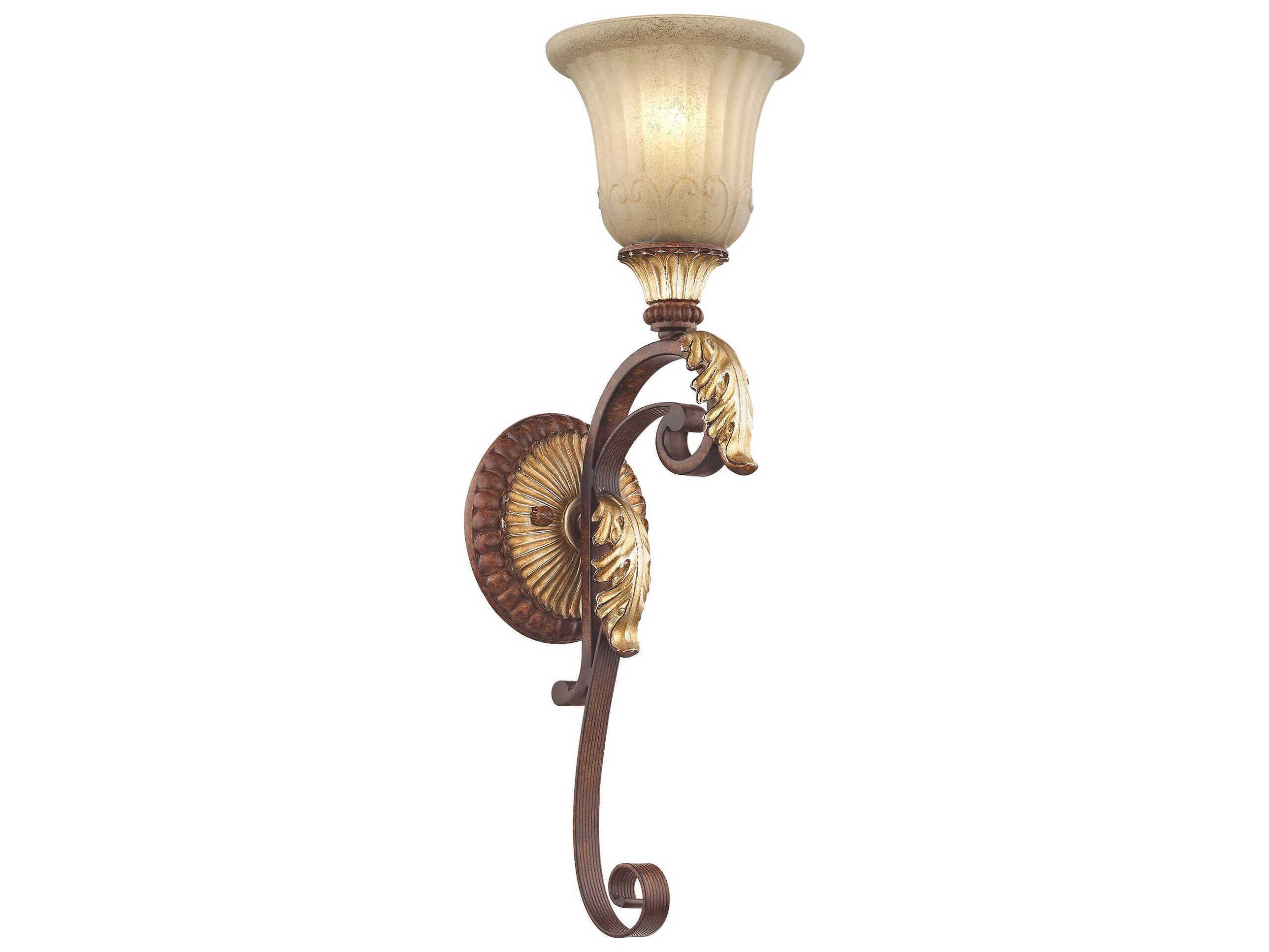 Livex Lighting Villa Verona 1-Light Bronze Aged Gold Leaf Glass Wall Sconce