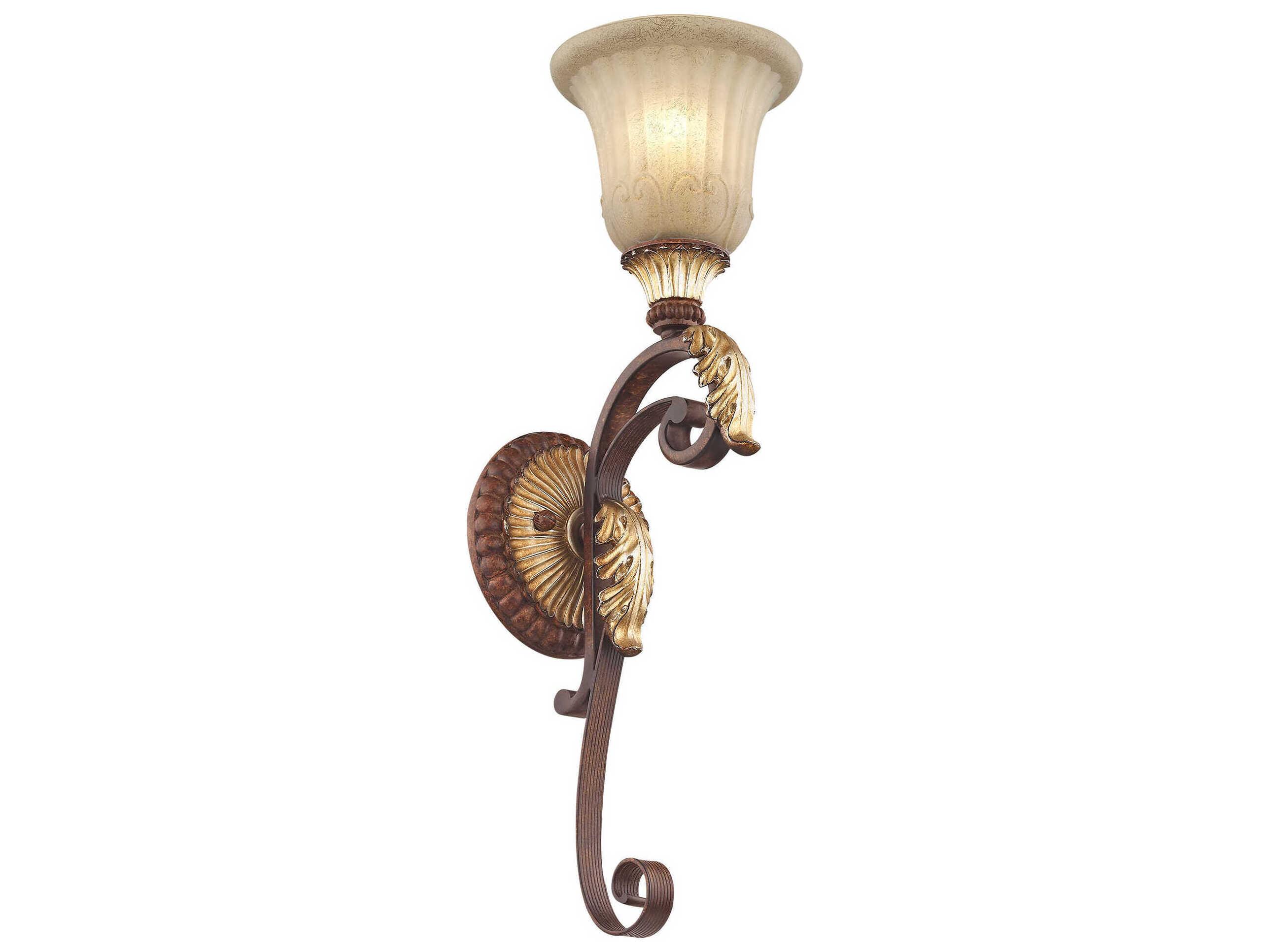 Livex Lighting Villa Verona 1-Light Bronze Aged Gold Leaf Glass Wall Sconce