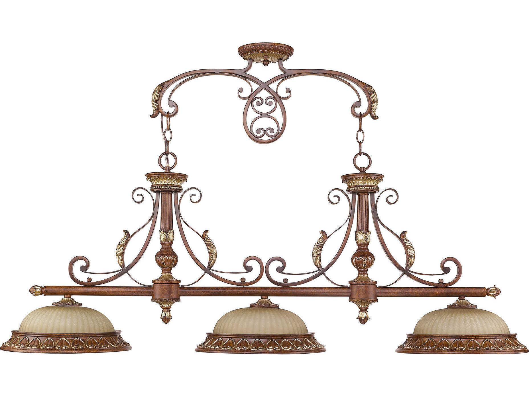 Livex Lighting Villa Verona 3-Light Bronze Aged Gold Leaf Glass Dome Island Pendant