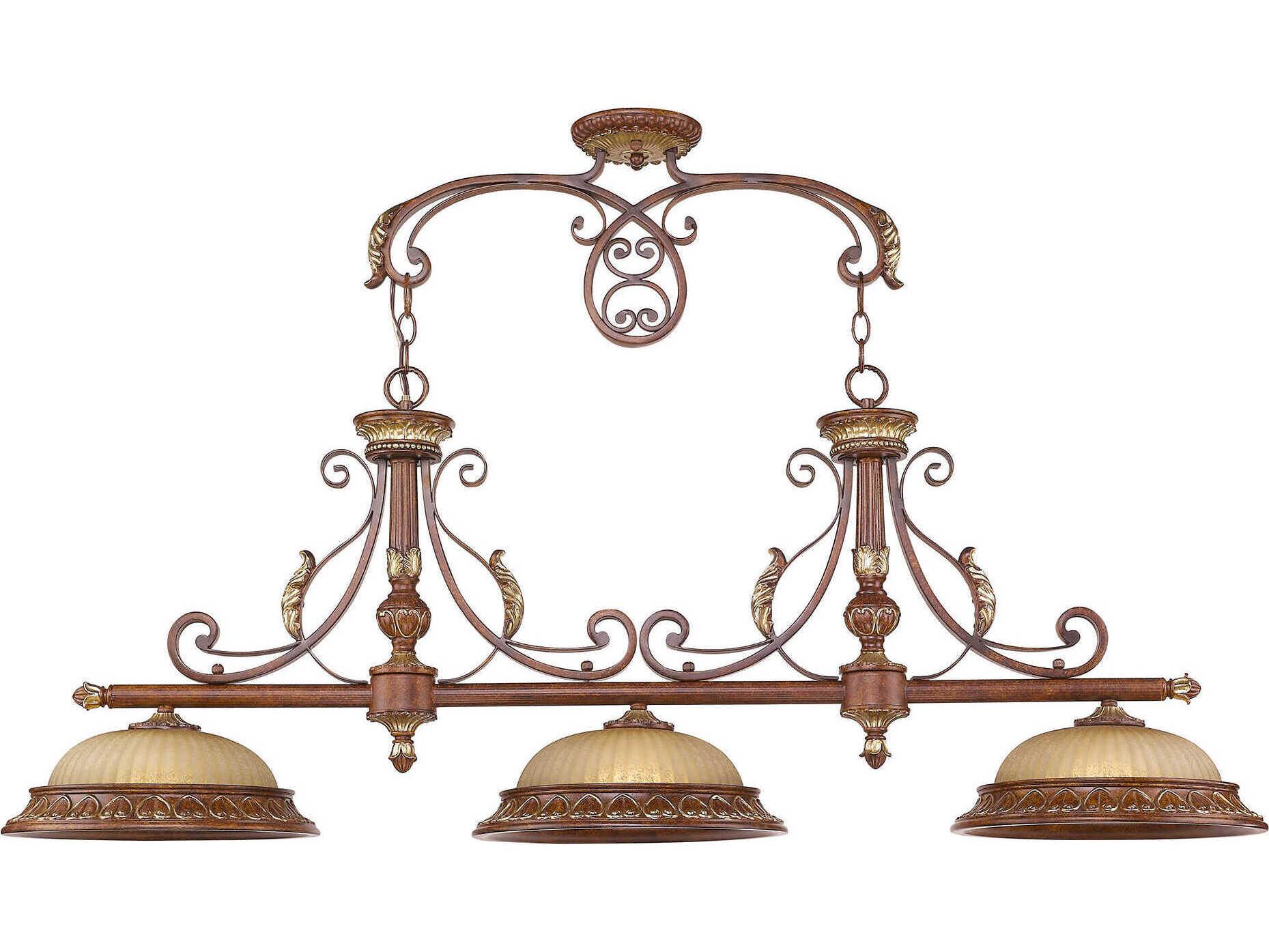 Livex Lighting Villa Verona 3-Light Bronze Aged Gold Leaf Glass Dome Island Pendant