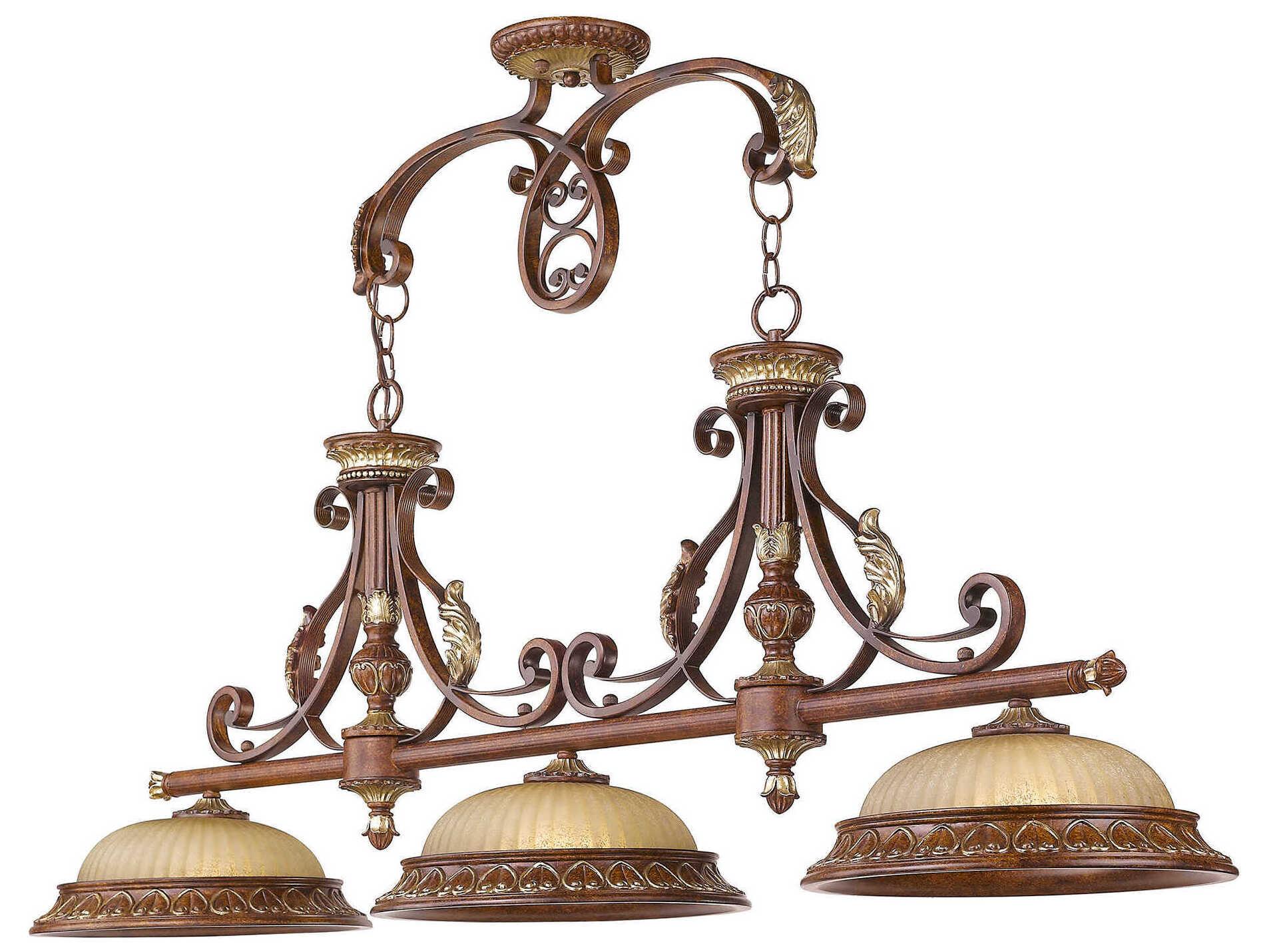 Livex Lighting Villa Verona 3-Light Bronze Aged Gold Leaf Glass Dome Island Pendant