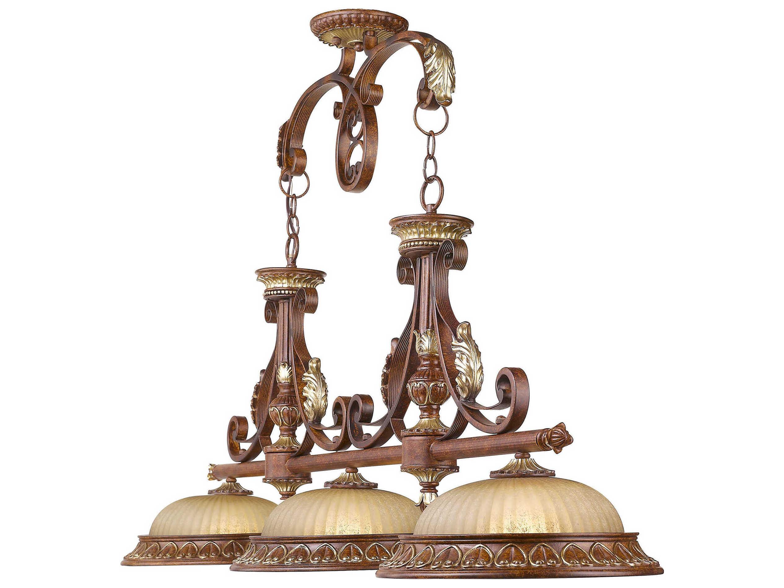 Livex Lighting Villa Verona 3-Light Bronze Aged Gold Leaf Glass Dome Island Pendant