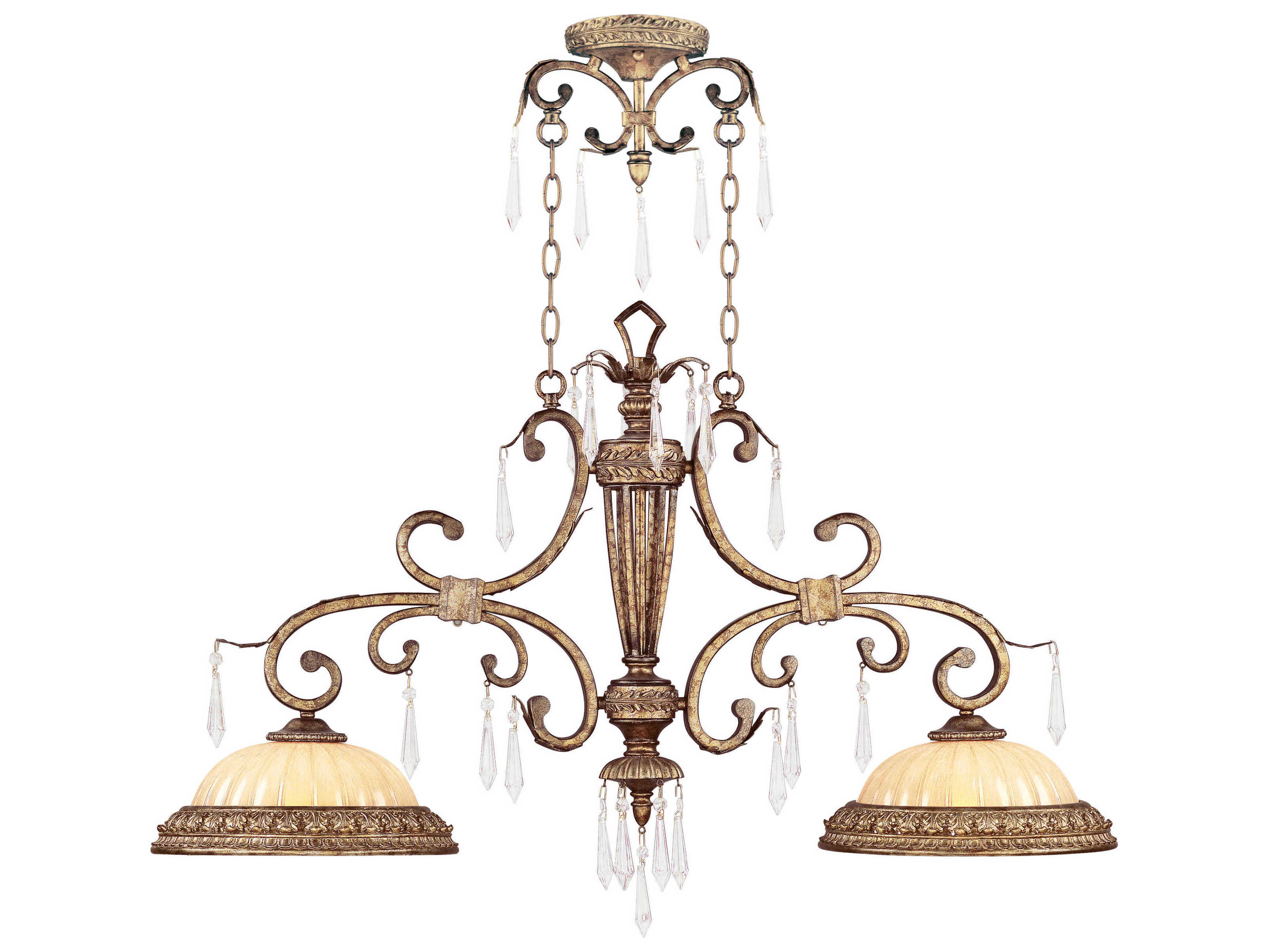 Livex Lighting La Bella 2-Light Hand Painted Vintage Gold Leaf Crystal Glass Bell Island Pendant