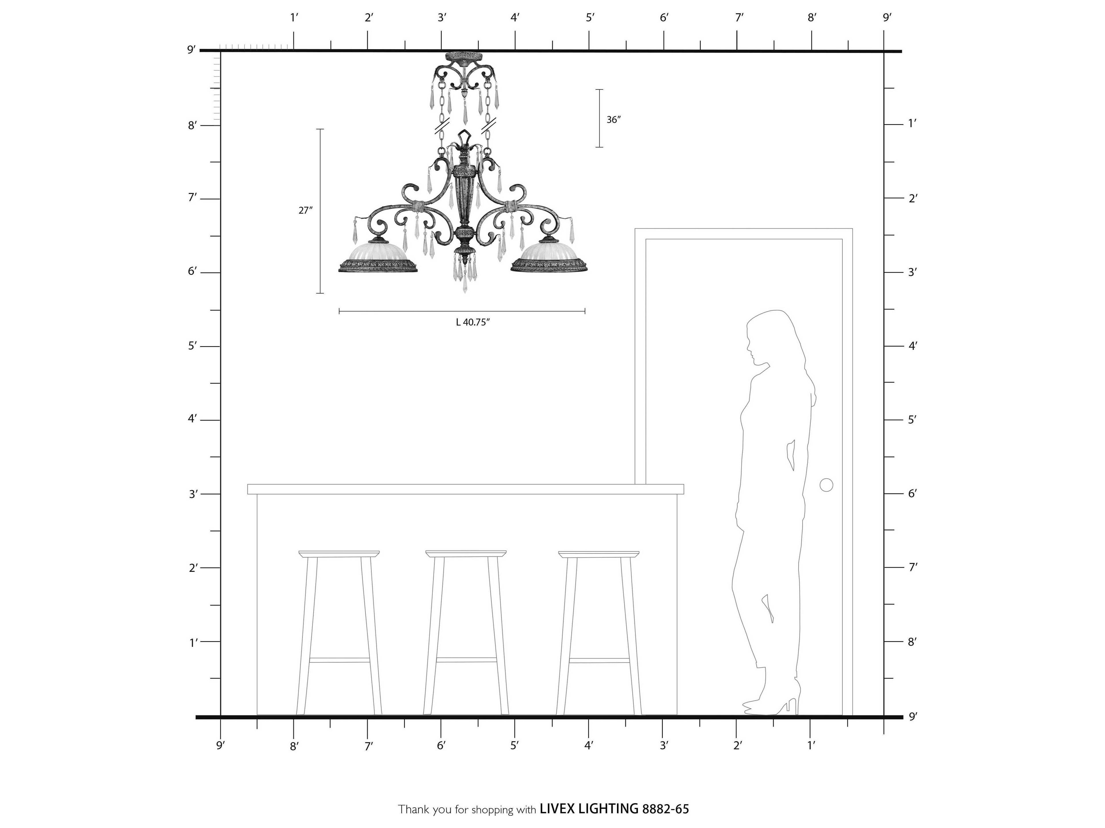 Livex Lighting La Bella 2-Light Hand Painted Vintage Gold Leaf Crystal Glass Bell Island Pendant