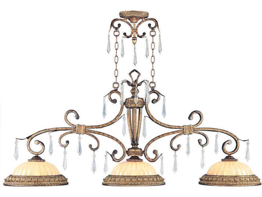 Livex Lighting La Bella 3-Light Hand Painted Vintage Gold Leaf Crystal Glass Bowl Island Pendant