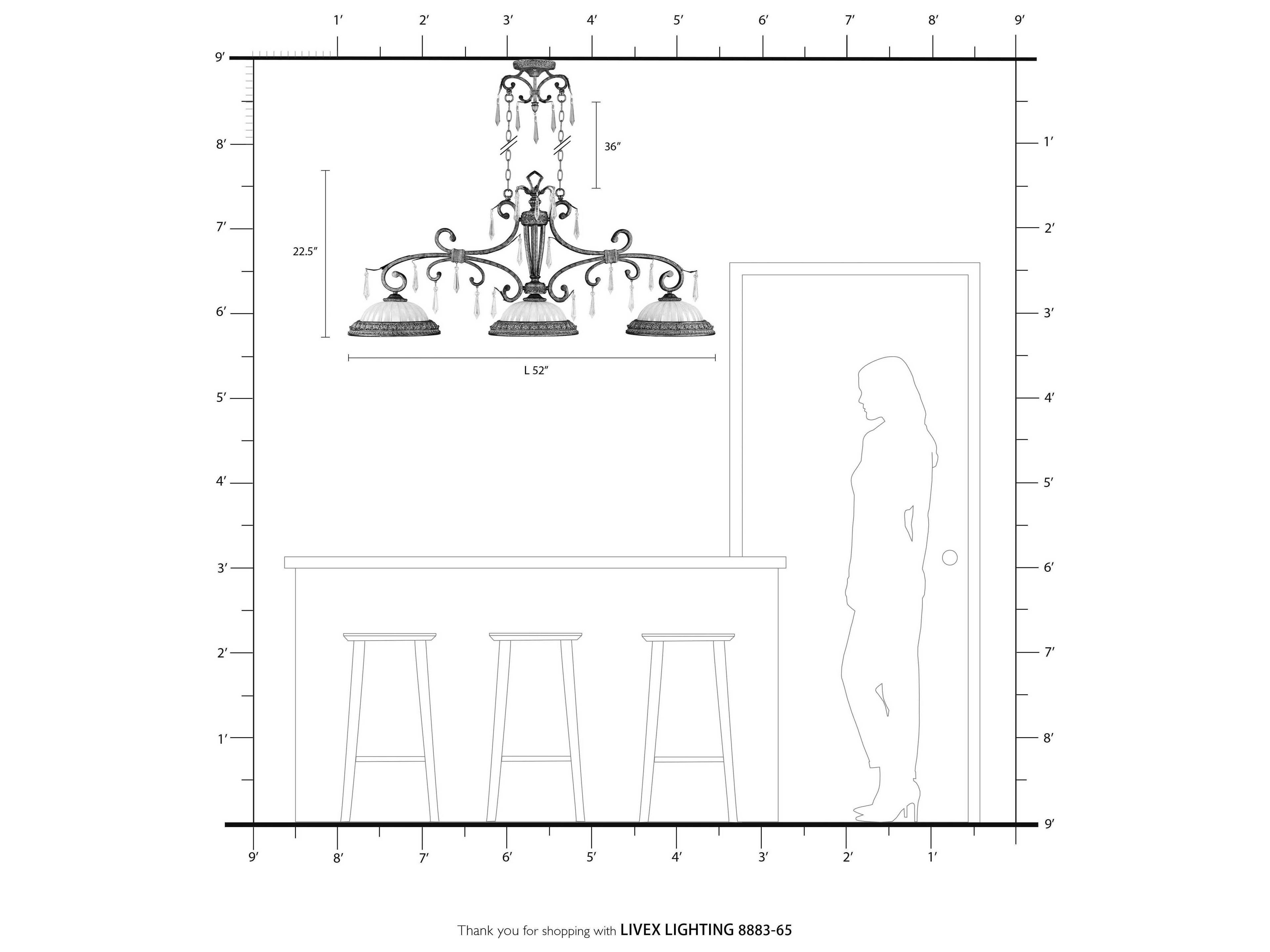 Livex Lighting La Bella 3-Light Hand Painted Vintage Gold Leaf Crystal Glass Bowl Island Pendant