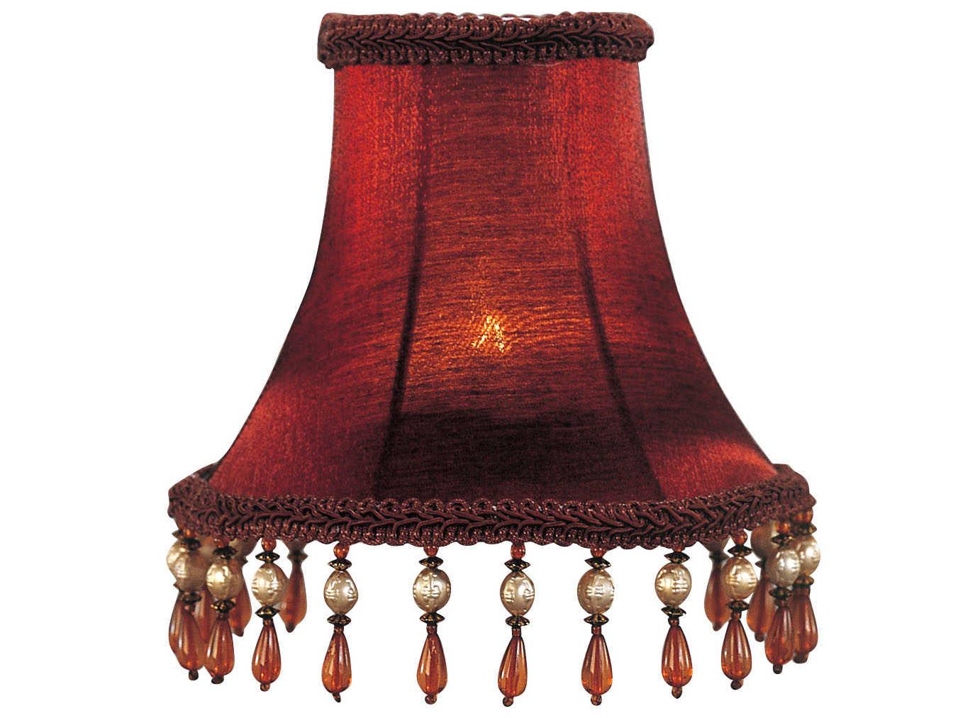 Livex Lighting Red Silk Bell Clip Shade with Amber Beads