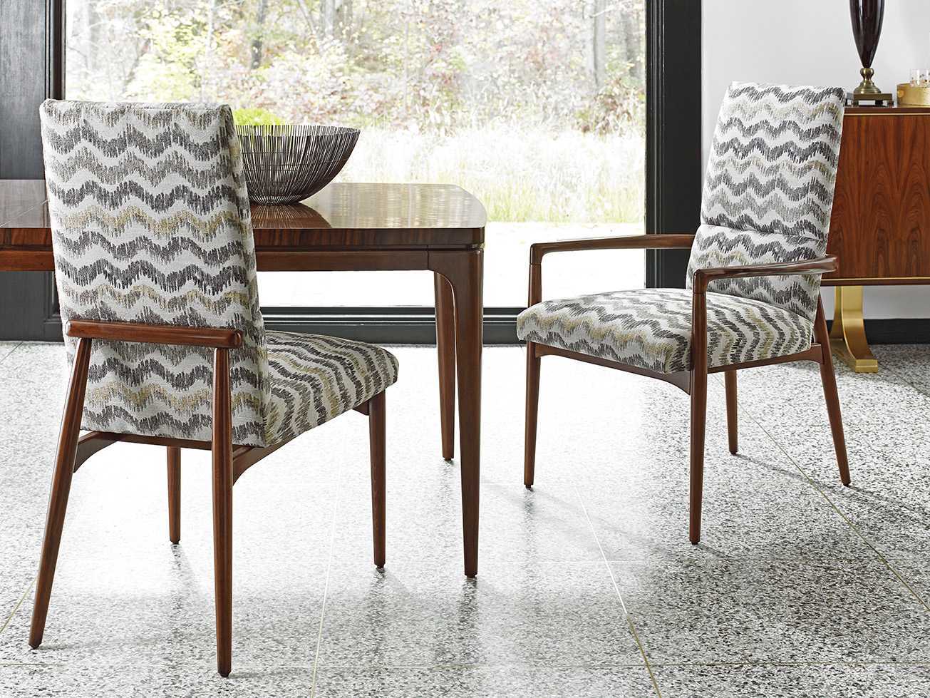 Lexington Take Five Rosewood Beige Upholstered Arm Dining Chair