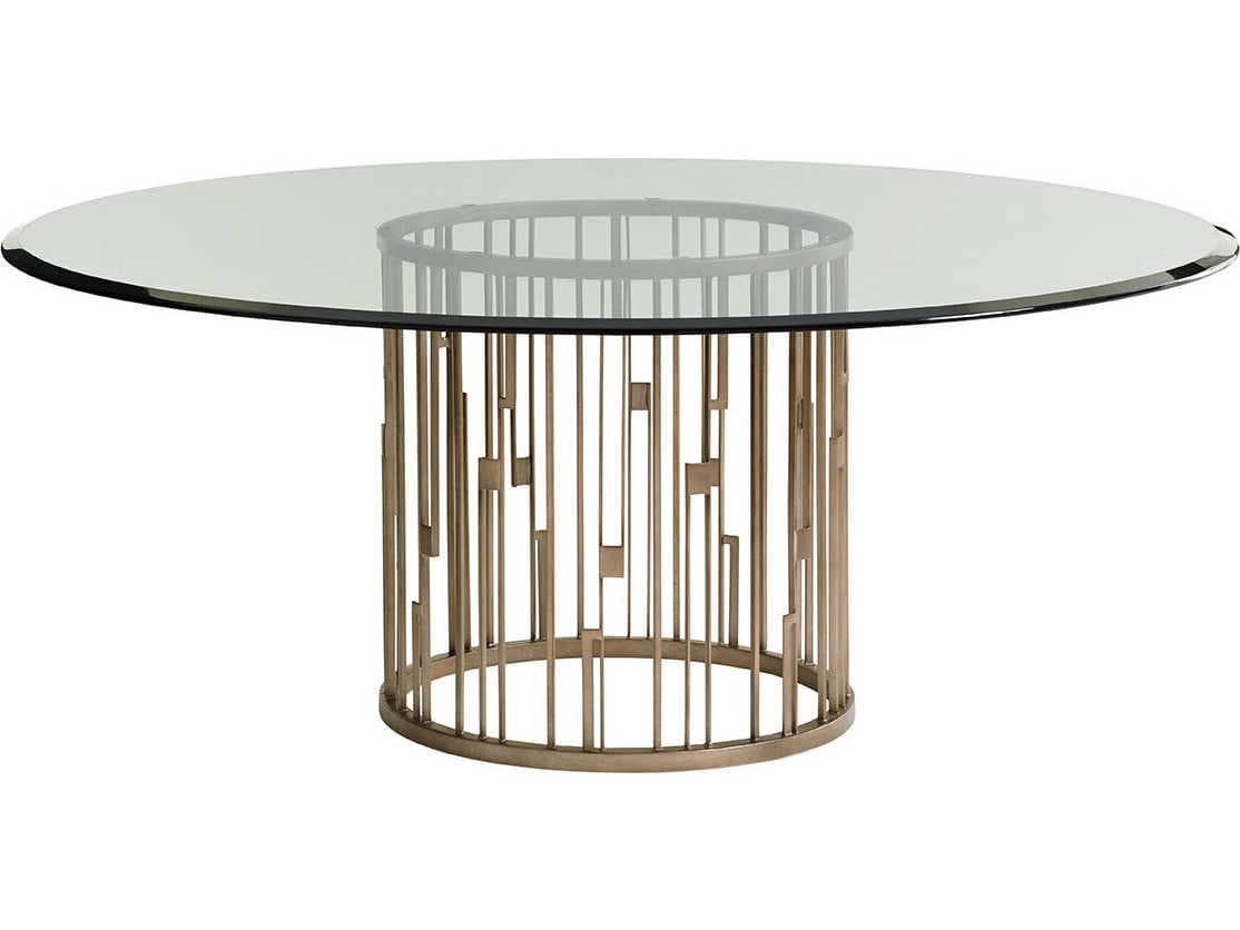 Lexington Shadow Play Round Glass Burnished Silver Dining Table