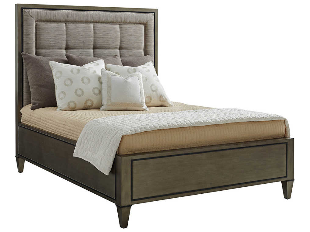Lexington Ariana Gray Platinum Brown Hardwood Upholstered Queen Panel Bed